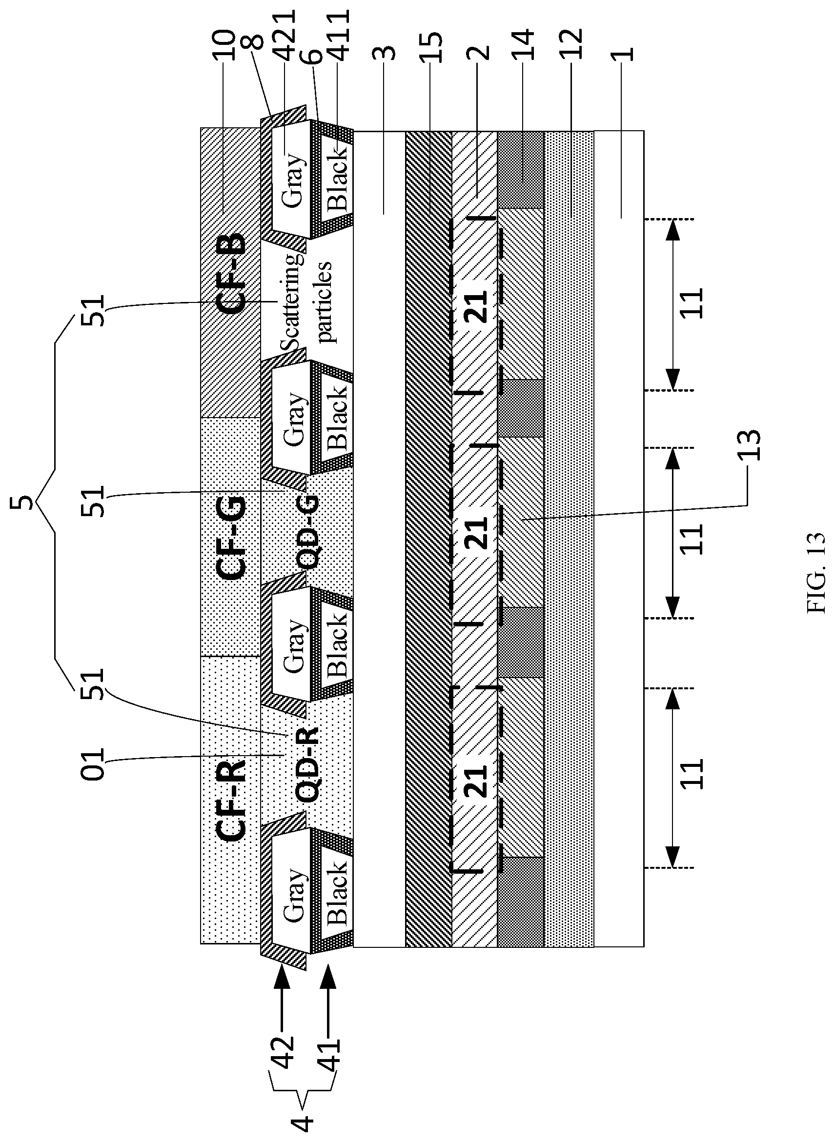 Patent US11785825 Figure 13 – Quantum dot-organic light emitting display panel and display device
