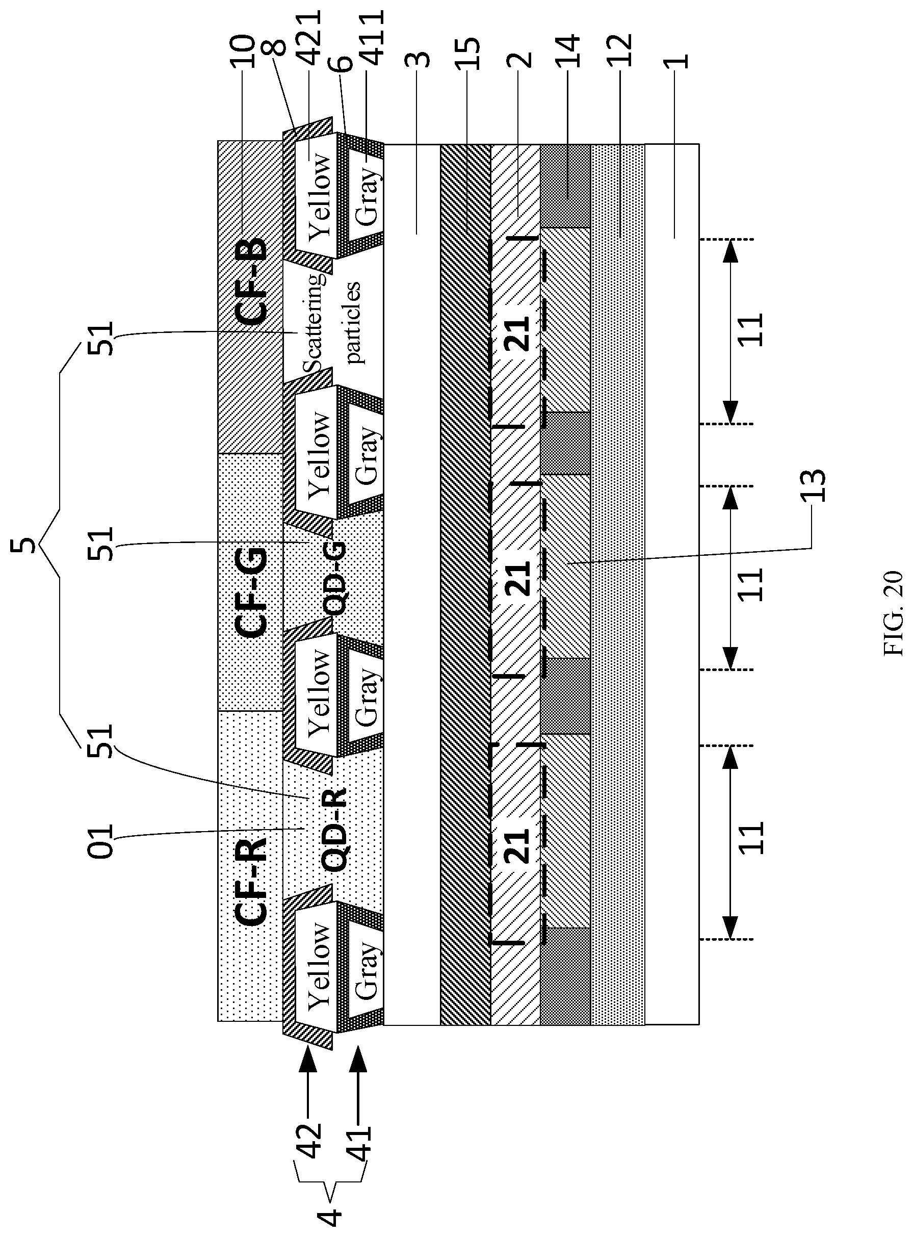 Patent US11785825 Figure 20 – Quantum dot-organic light emitting display panel and display device