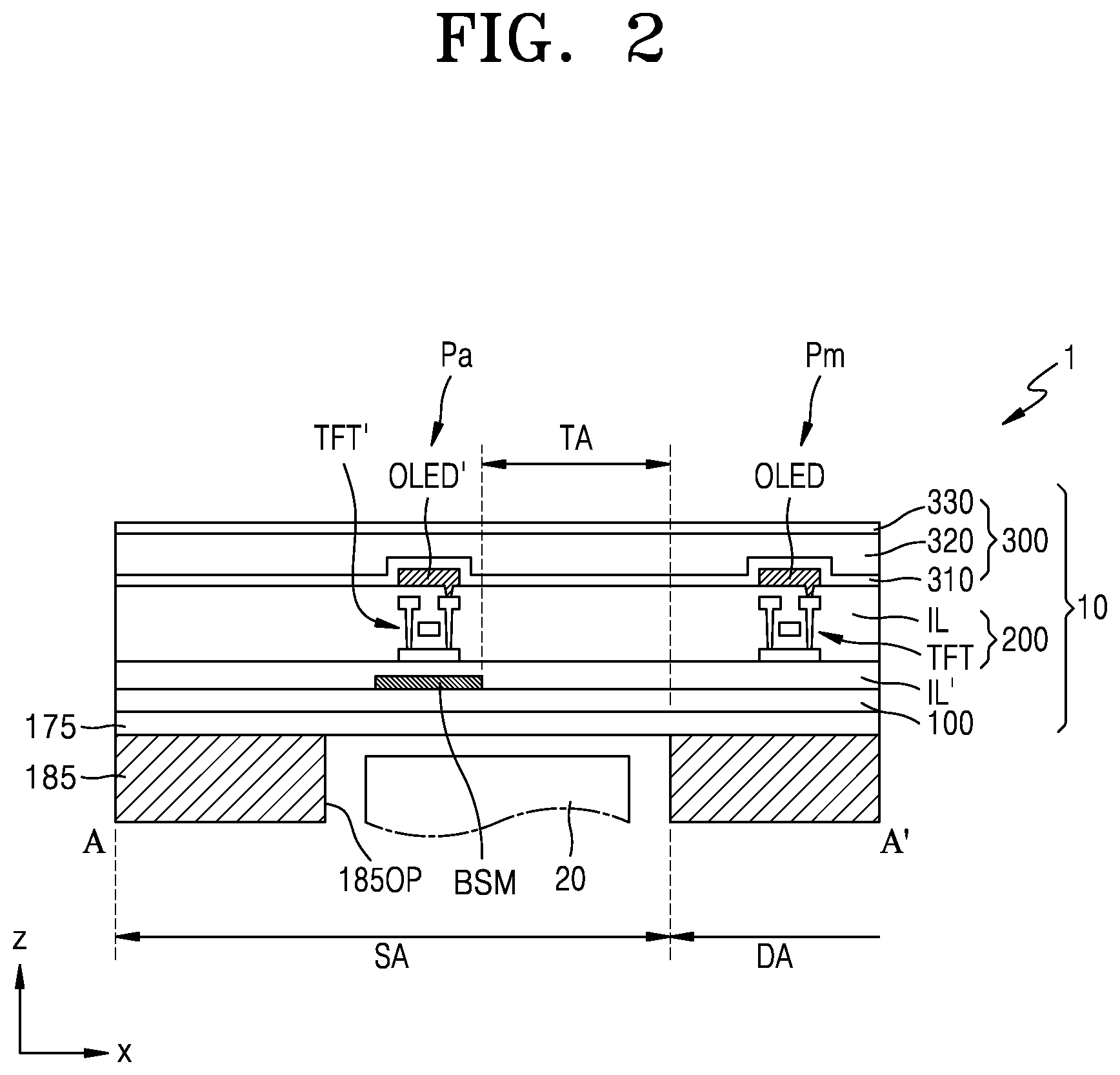 Patent US11785829 Figure 2 – Display apparatus and method of manufacturing the same, the method including depositing different electrode portions by moving a mask