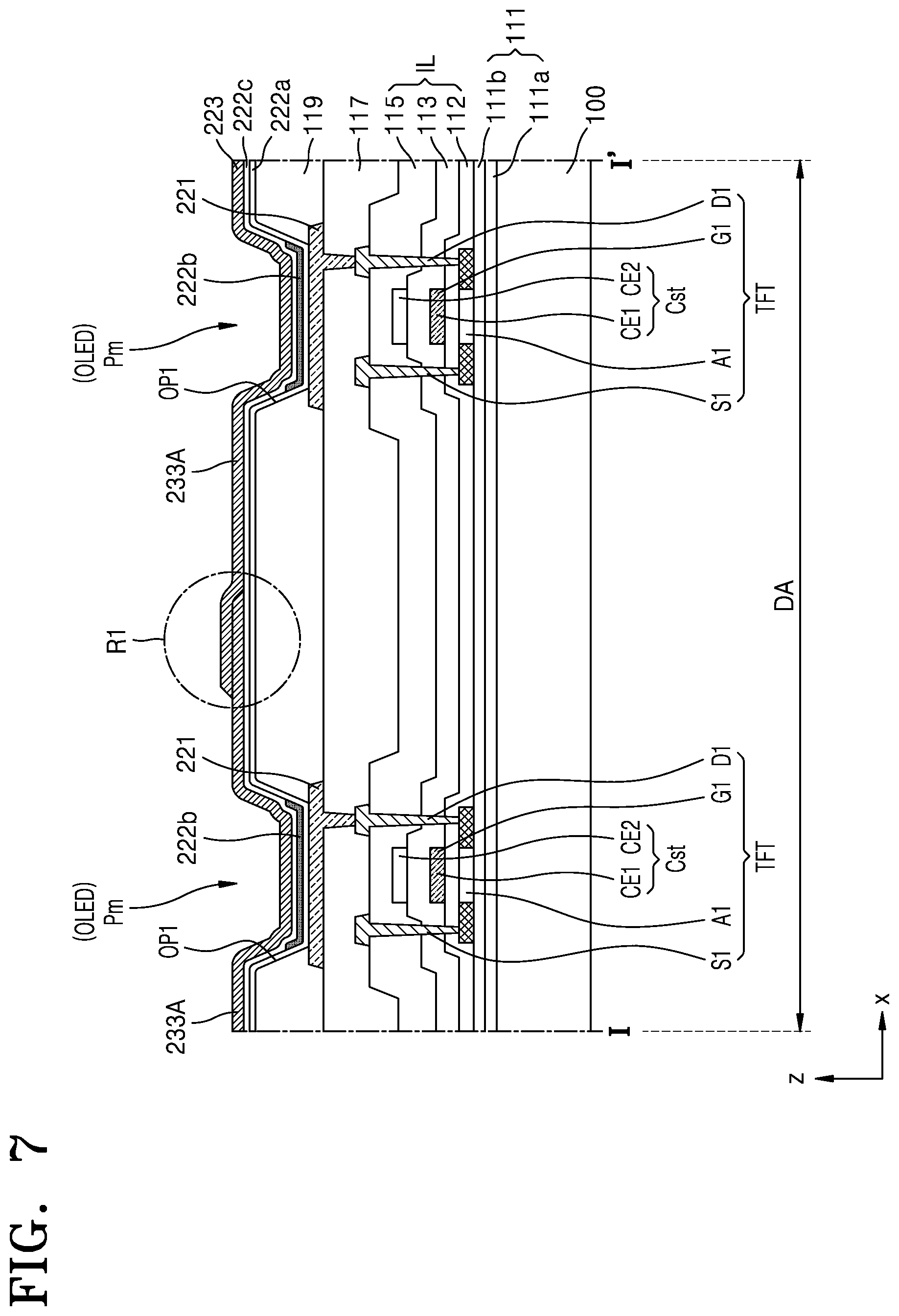 Patent US11785829 Figure 8 – Display apparatus and method of manufacturing the same, the method including depositing different electrode portions by moving a mask