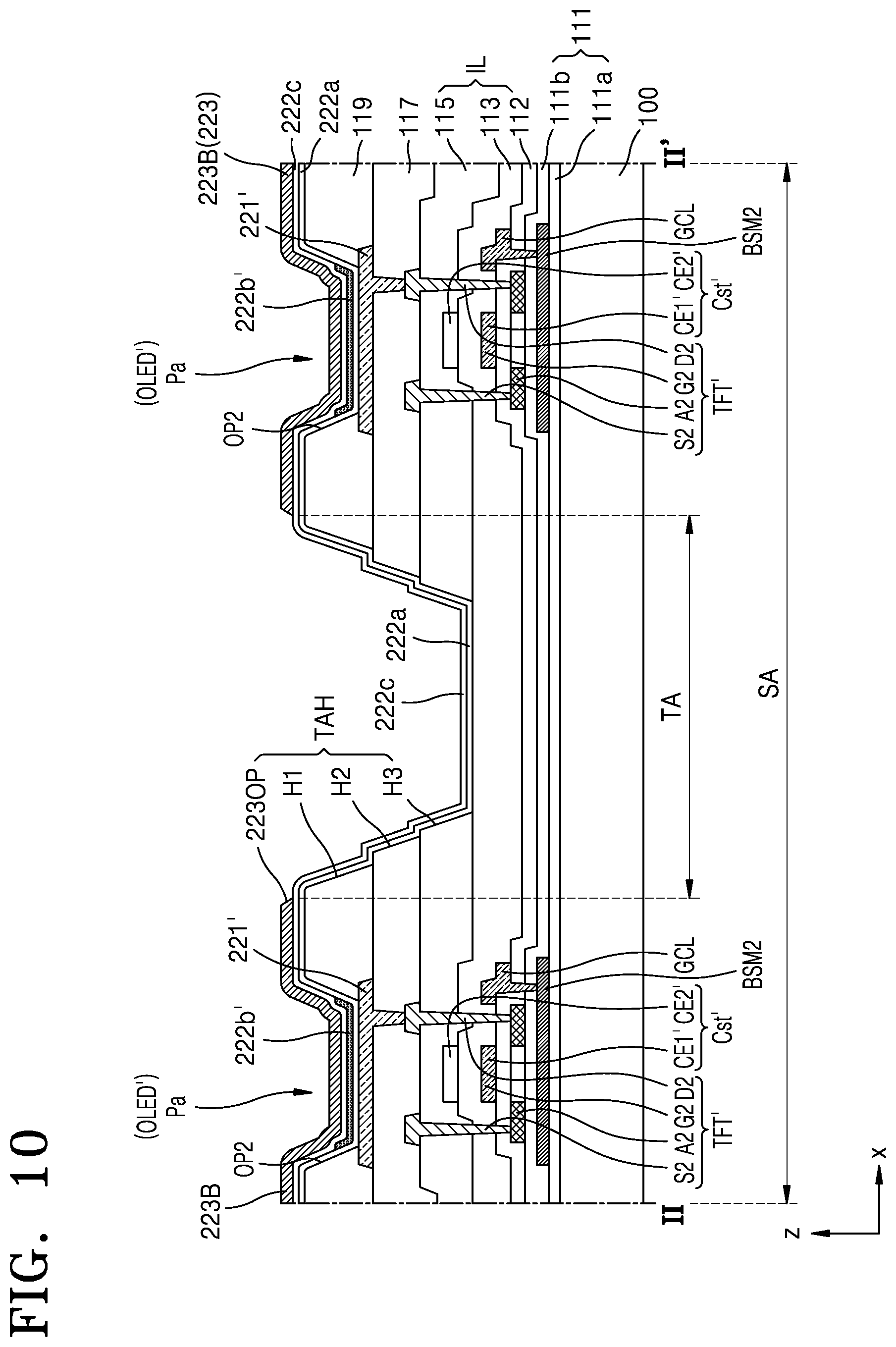 Patent US11785829 Figure 11 – Display apparatus and method of manufacturing the same, the method including depositing different electrode portions by moving a mask
