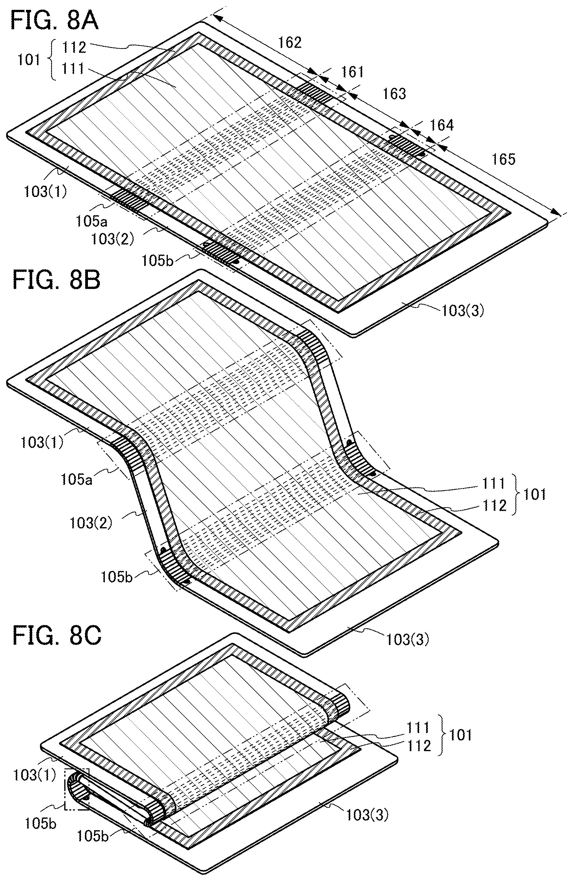 Patent US11785835 Figure 8 – Touch panel having a photoelectric conversion element between the first and second flexible substrates