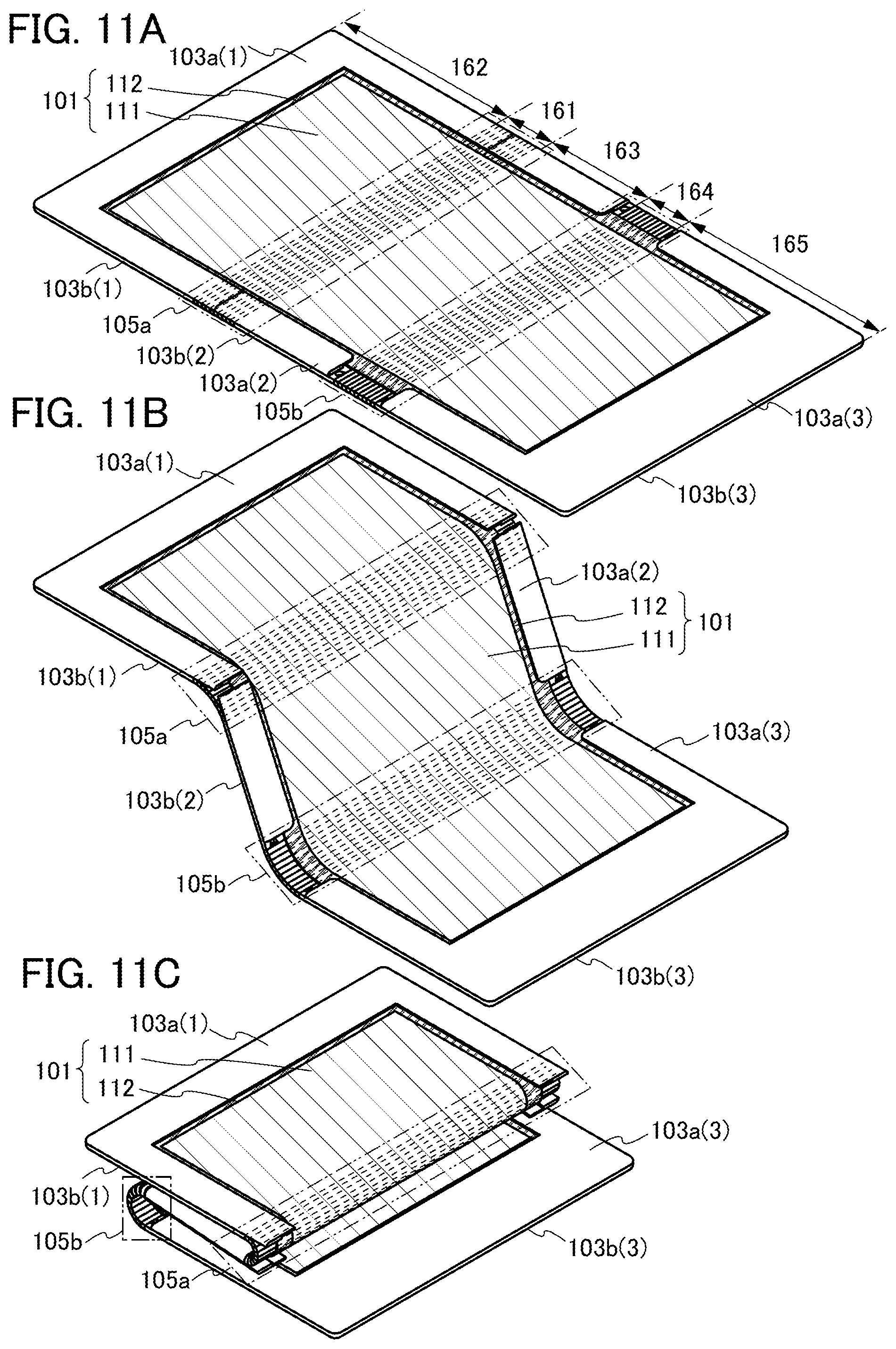 Patent US11785835 Figure 11 – Touch panel having a photoelectric conversion element between the first and second flexible substrates