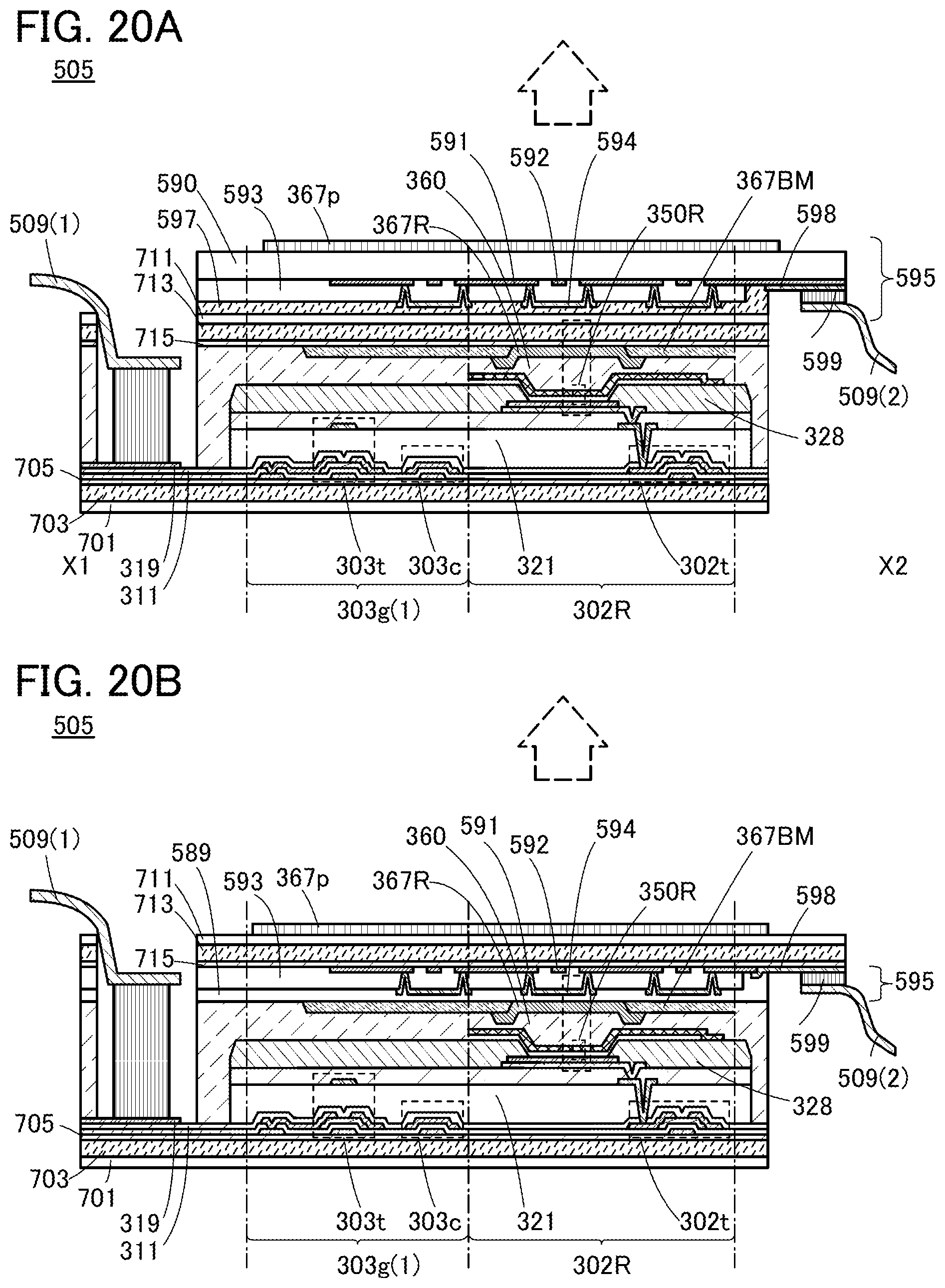 Patent US11785835 Figure 20 – Touch panel having a photoelectric conversion element between the first and second flexible substrates