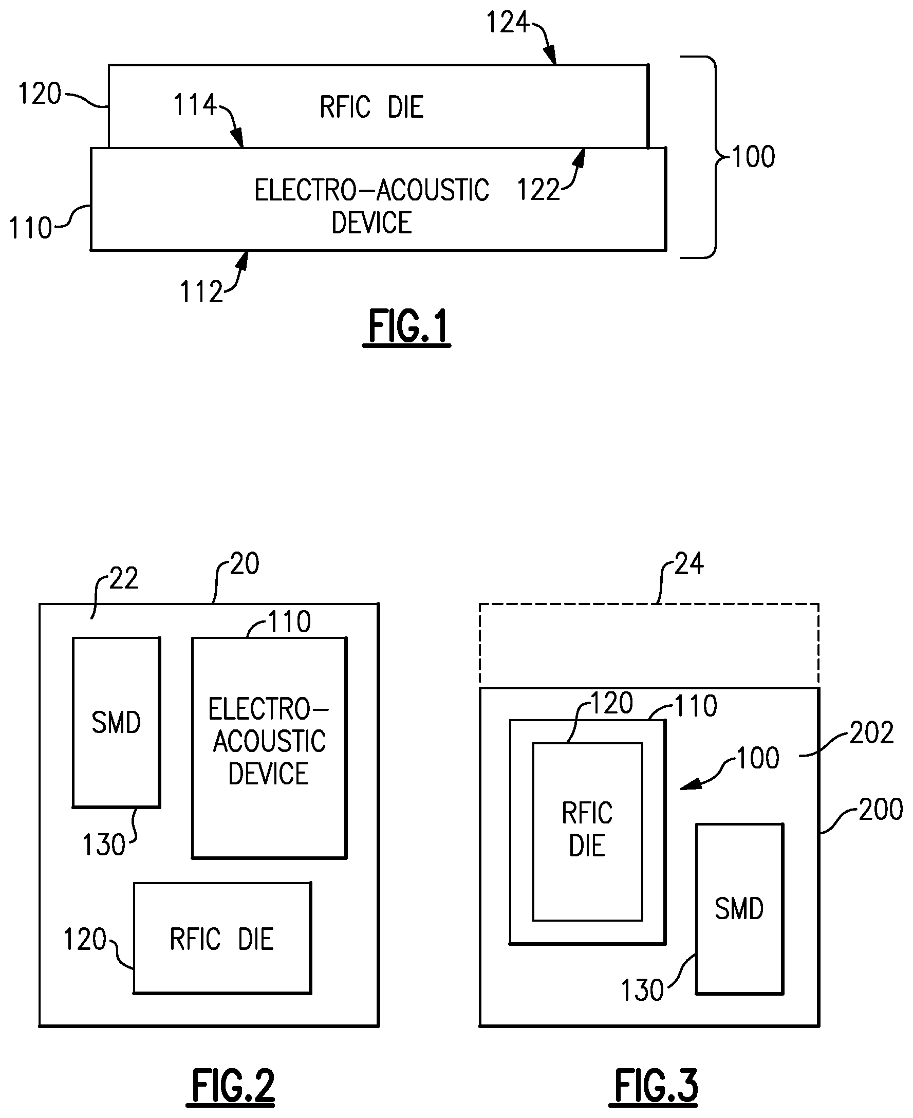 Patent US11785853 Figure 1 – Stack assembly for radio-frequency applications