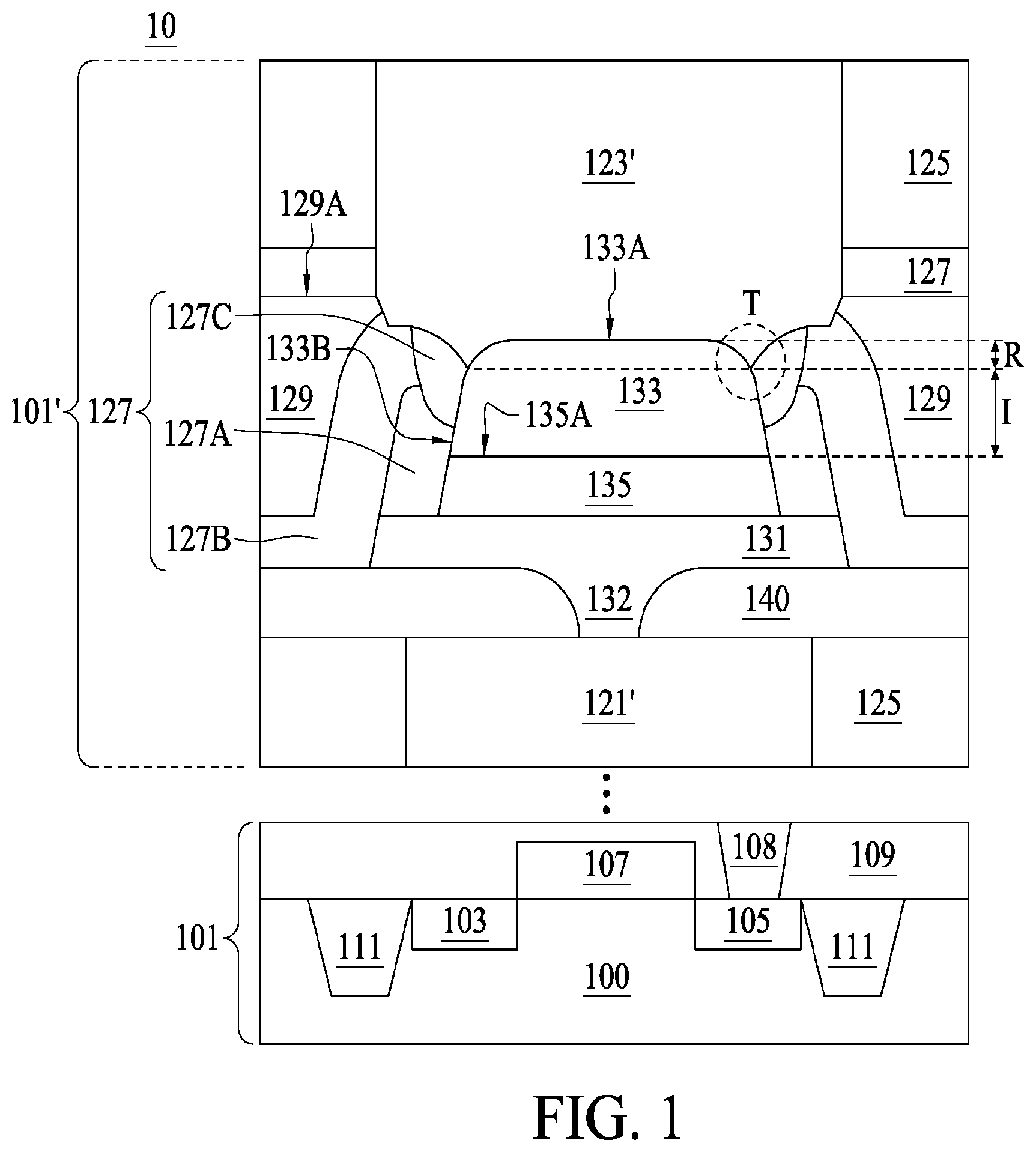 Patent US11785861 Figure 1 – Semiconductor structure and method of manufacturing the same