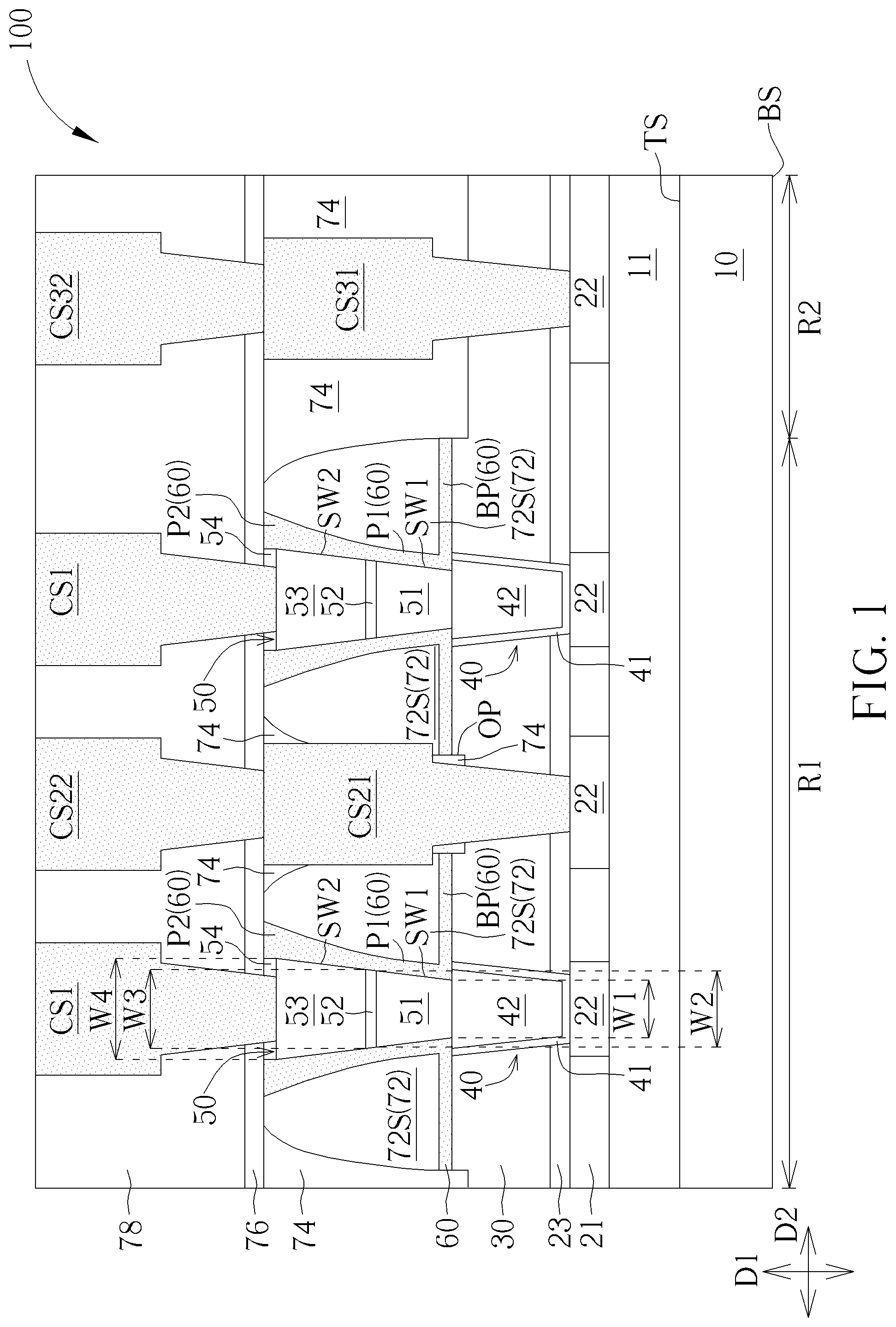 Patent US11785867 Figure 1 – Memory device and manufacturing method thereof