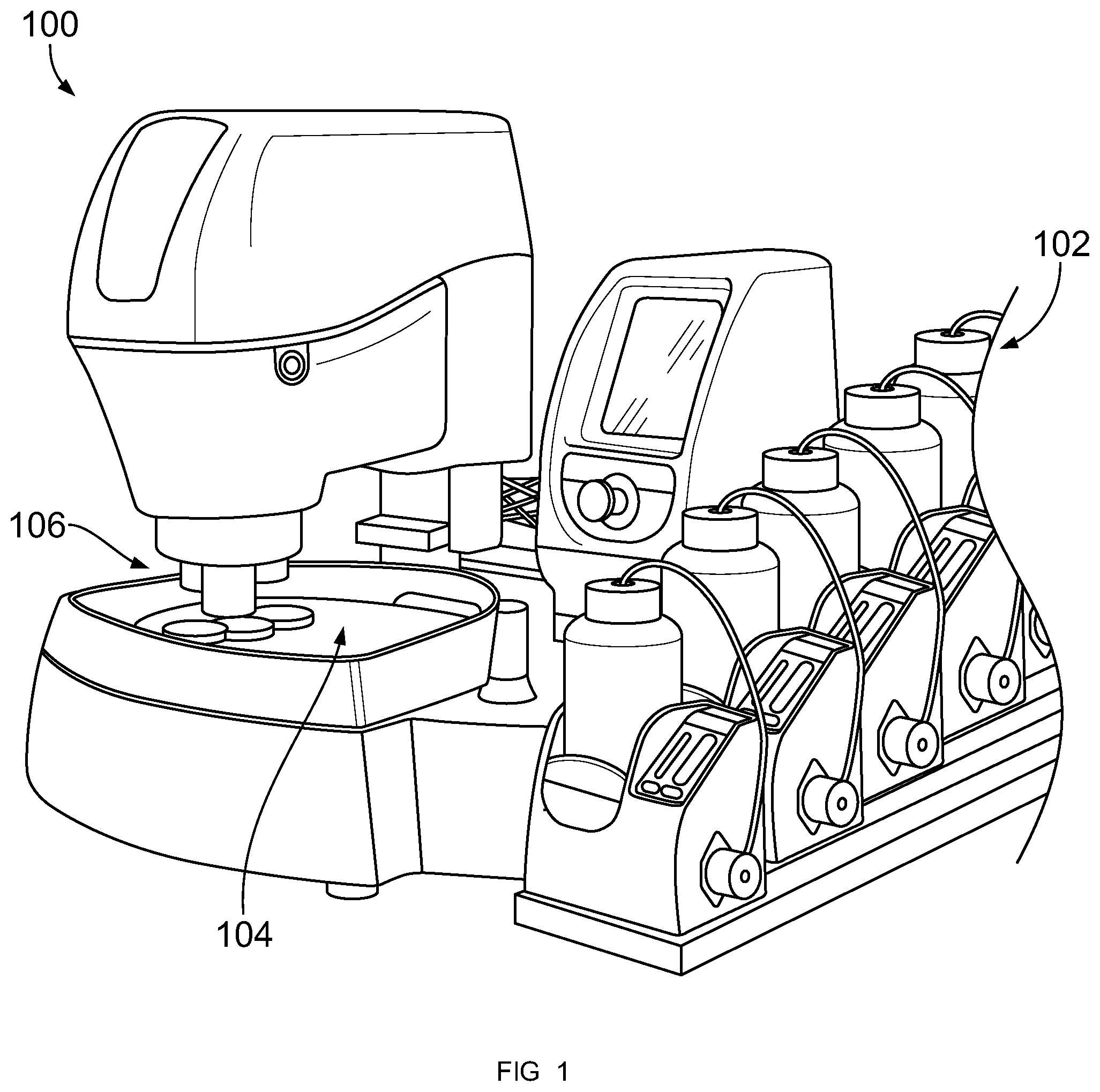 Patent US11787007 — Methods and apparatus to control a fluid dispenser on a metallurgical specimen preparation machine — Figure 1