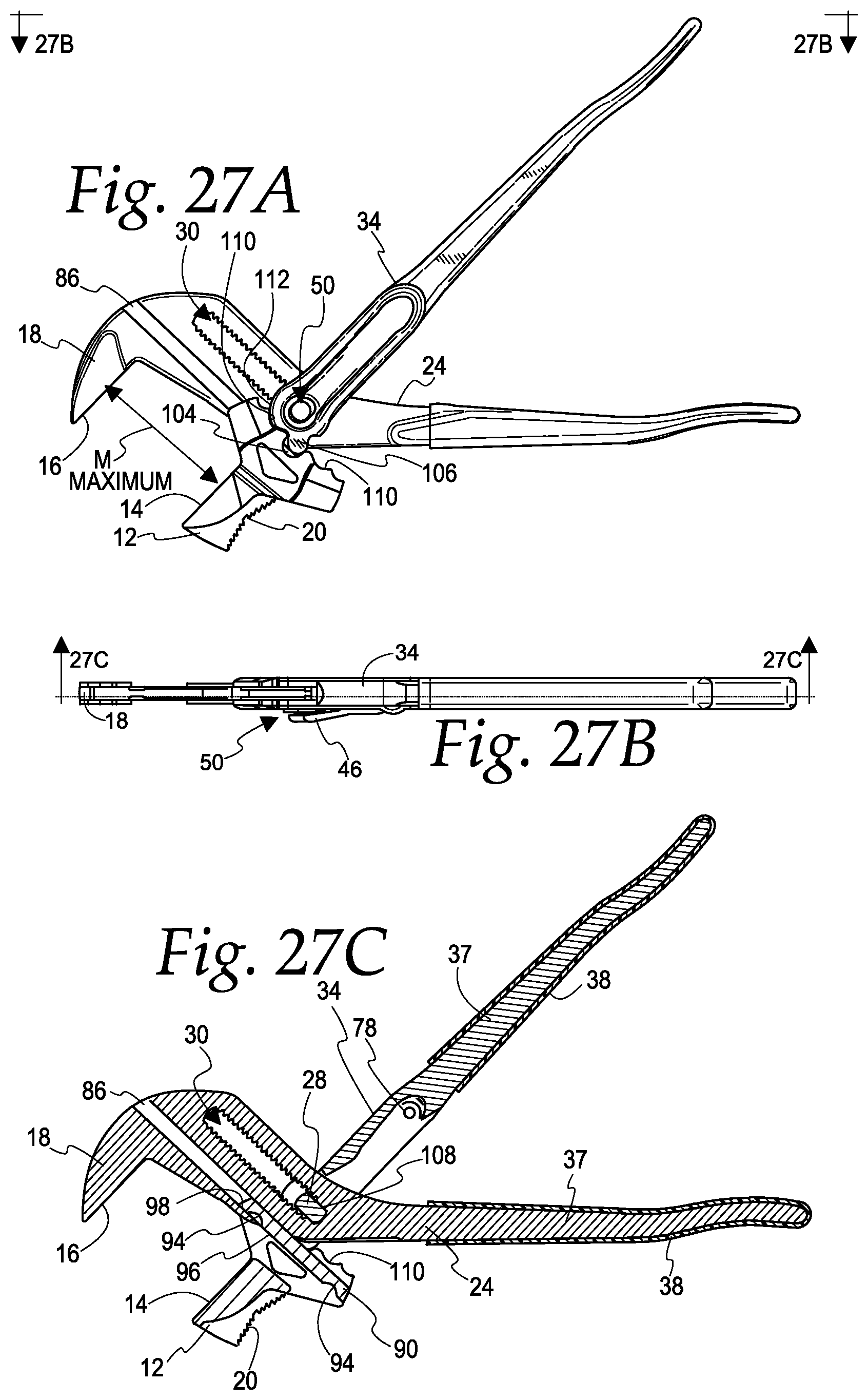 Patent US11787016 Figure 12 – Plier wrench with removable/reversible jaw