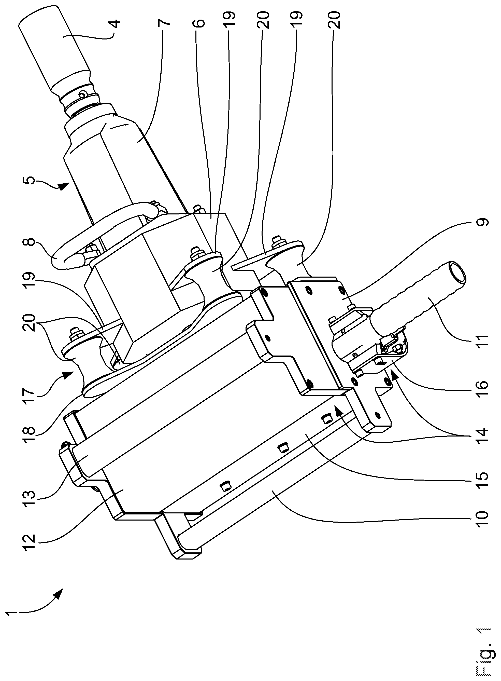 Patent US11787017 Figure 1 – Impact wrench for tightening and loosening nuts and screws on a track