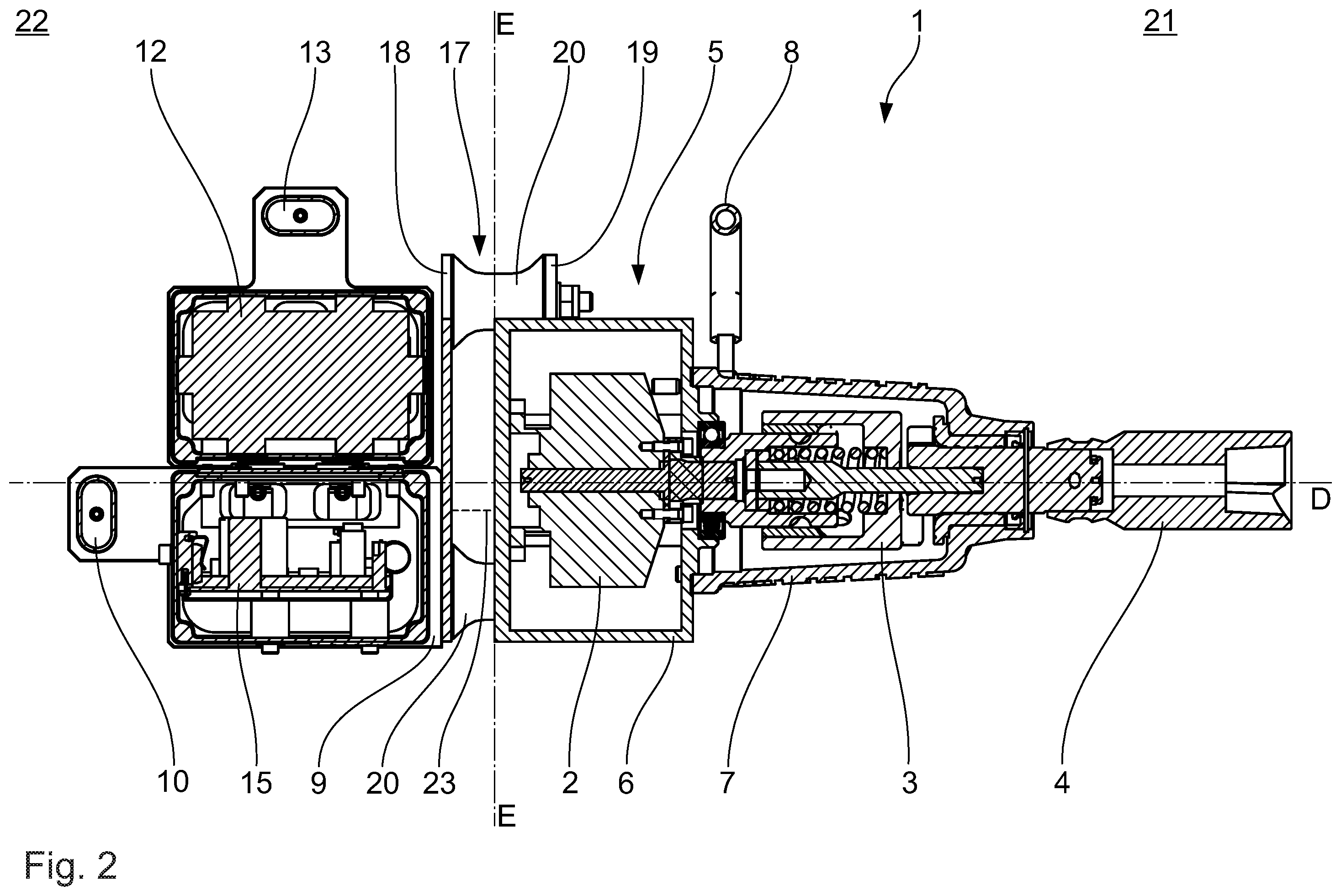 Patent US11787017 Figure 2 – Impact wrench for tightening and loosening nuts and screws on a track