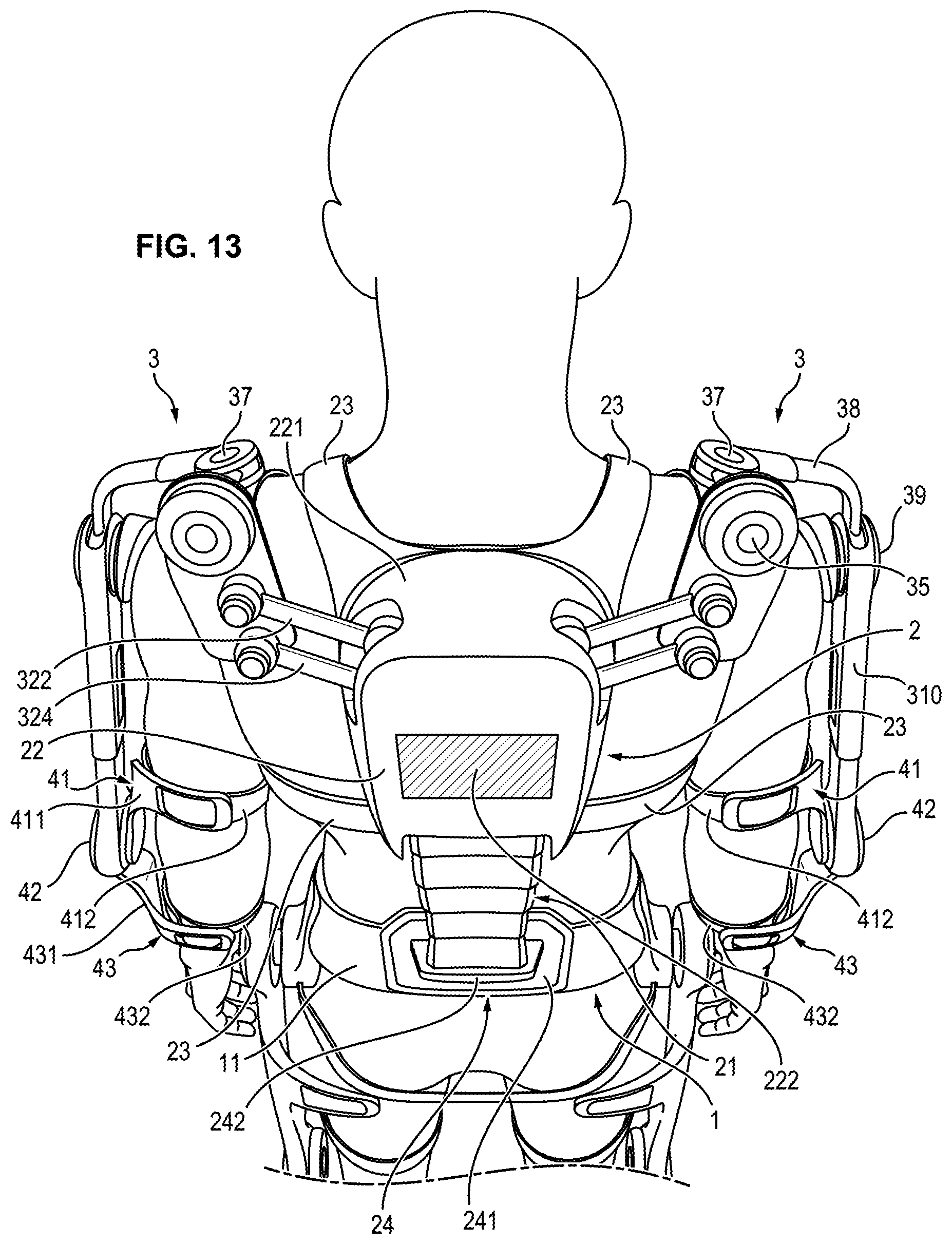 Patent US11787040 Figure 11 – Modular exoskeleton structure that provides force assistance to the user