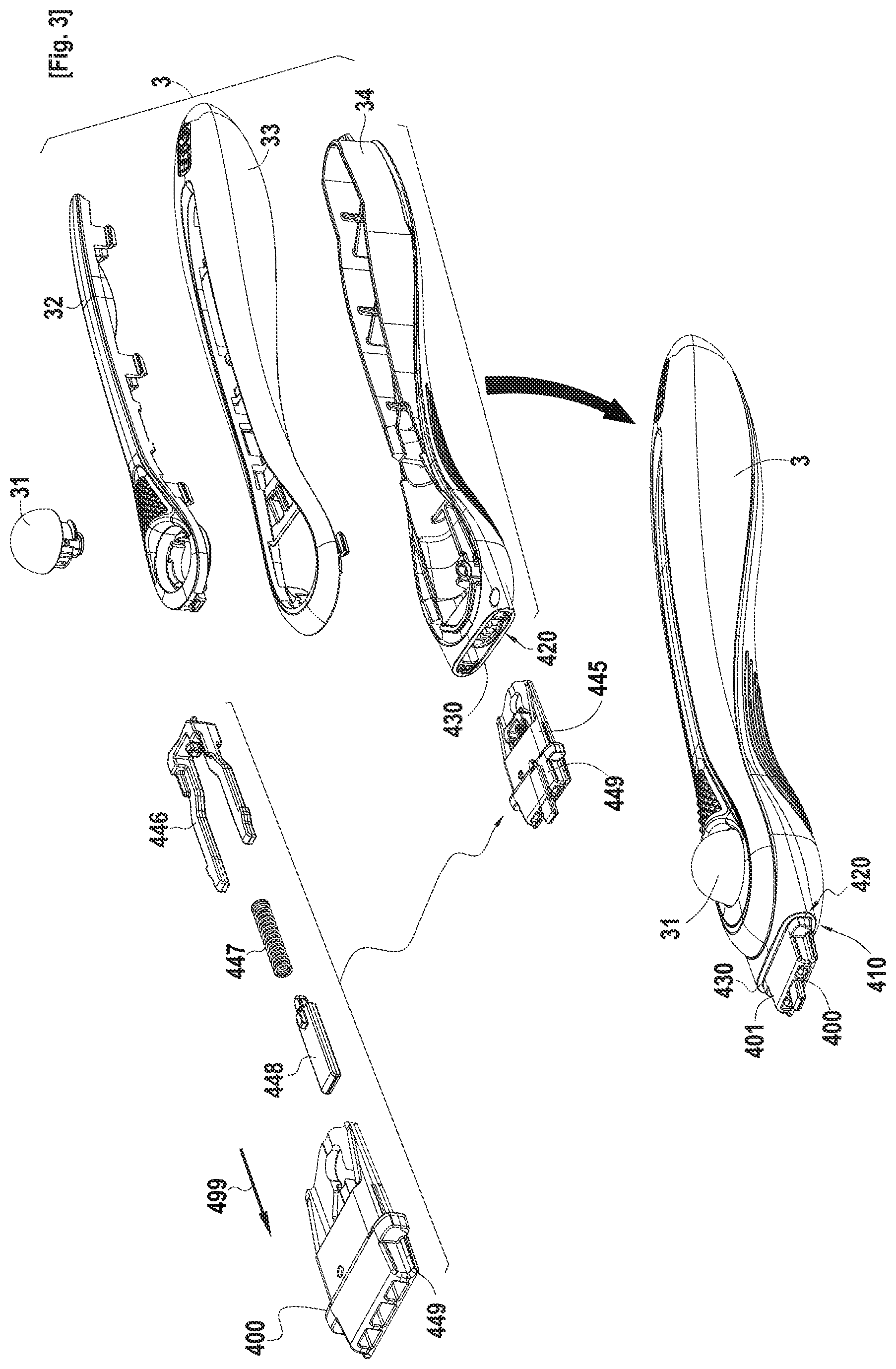 Patent US11787074 Figure 3 – Mechanical assembly of a skin care device, skin care device and process for manufacturing thereof
