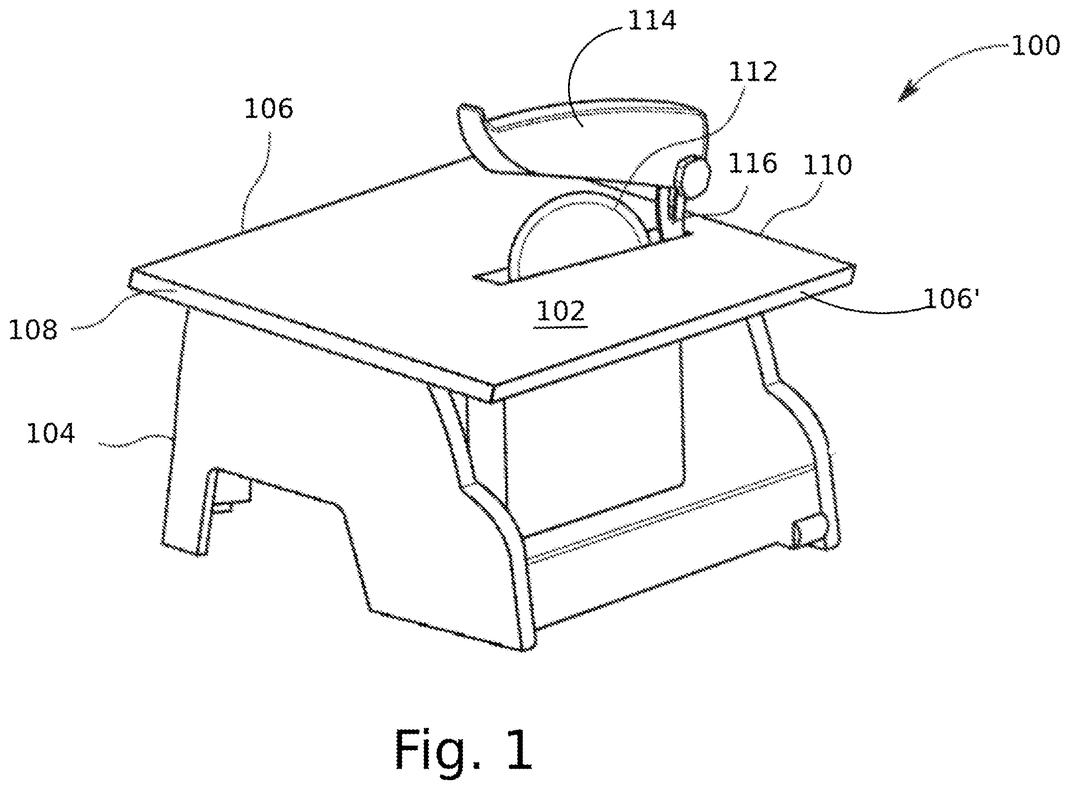 Patent US11787079 Figure 1 – Table saw blade safety system
