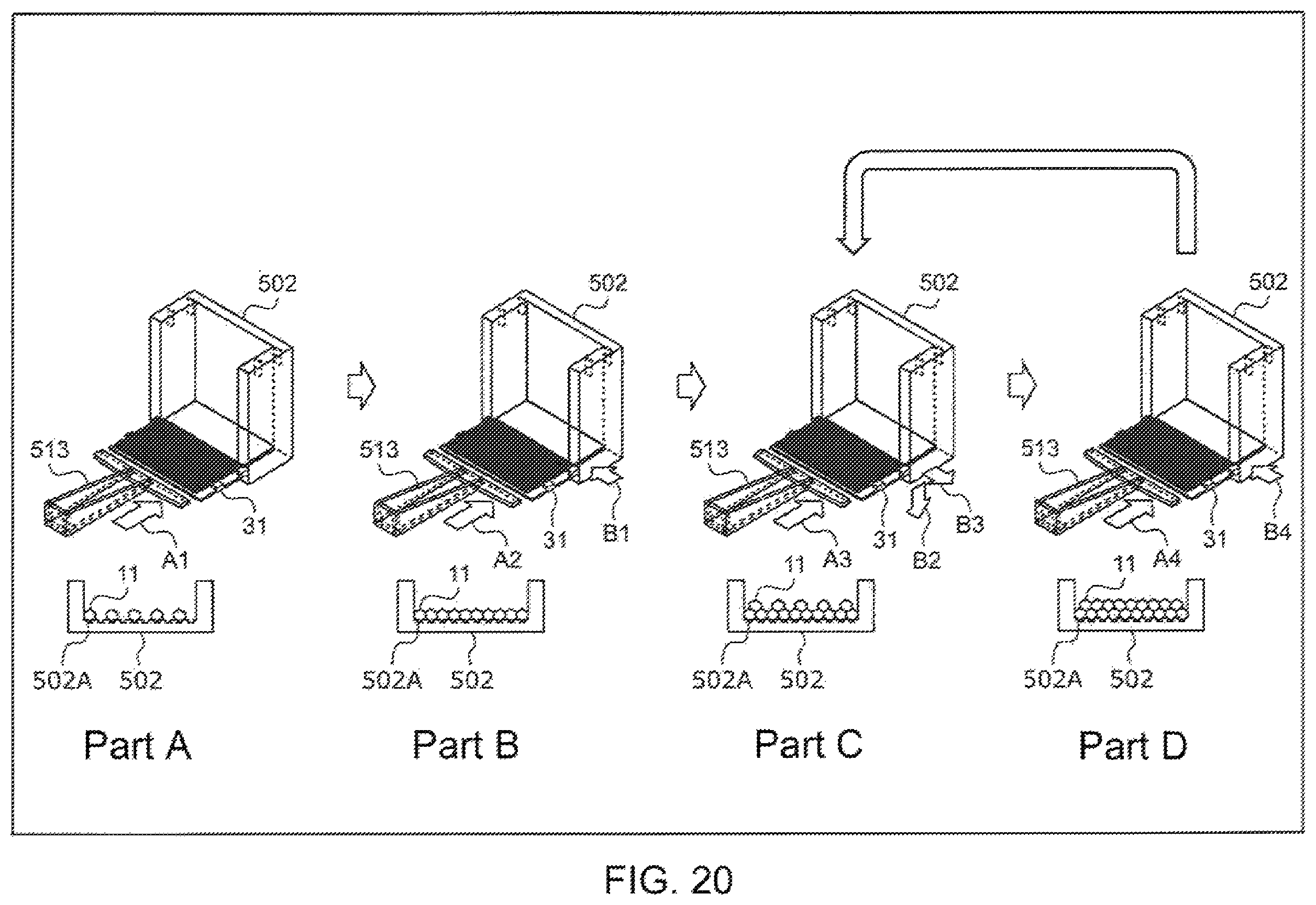 Patent US11787089 Figure 20 – Method of producing an optical member including an alignment of canes into a jig