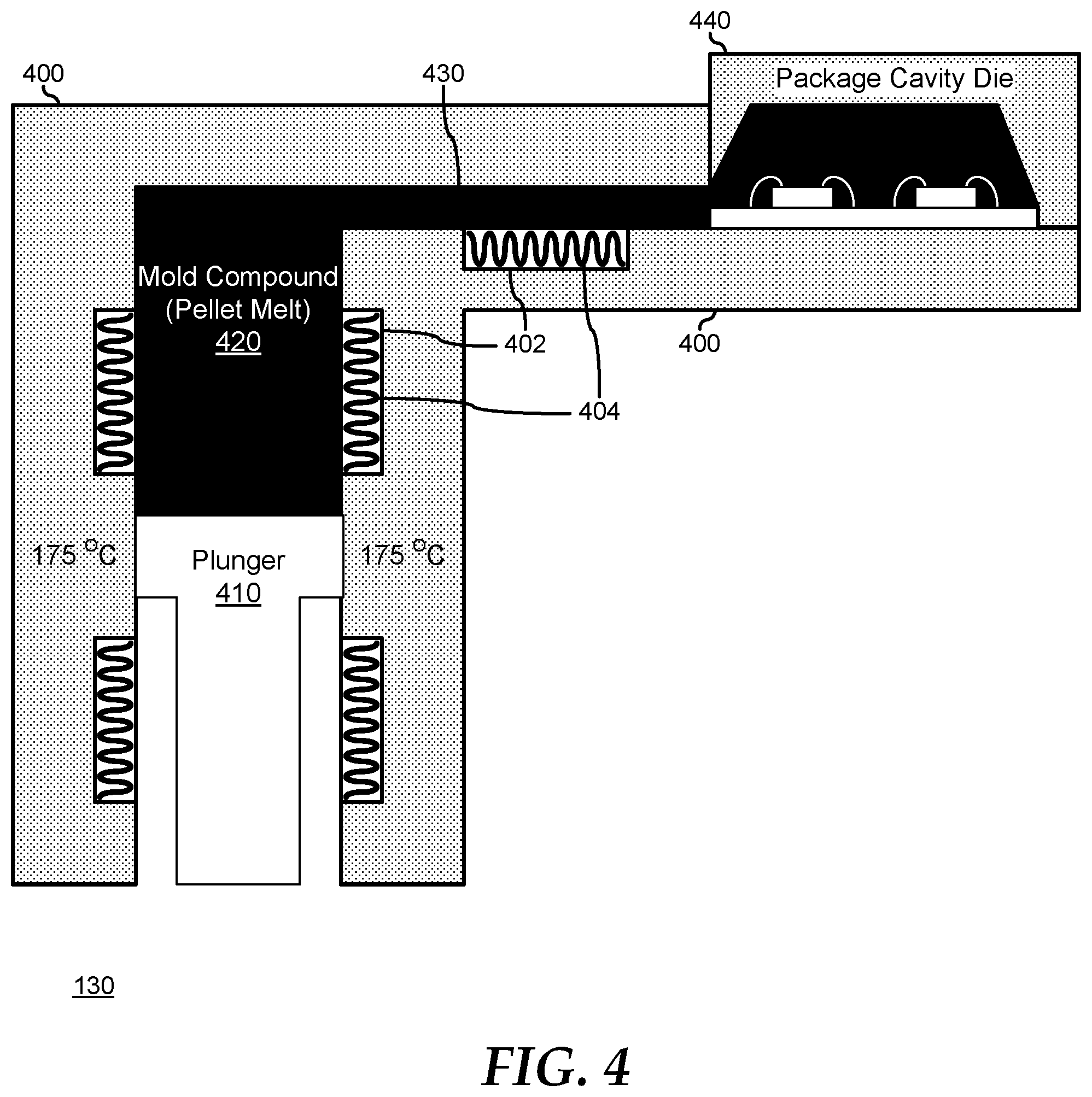 Patent US11787097 Figure 4 – Conduit inserts for encapsulant compound formulation kneading and encapsulation back-end assembly processes