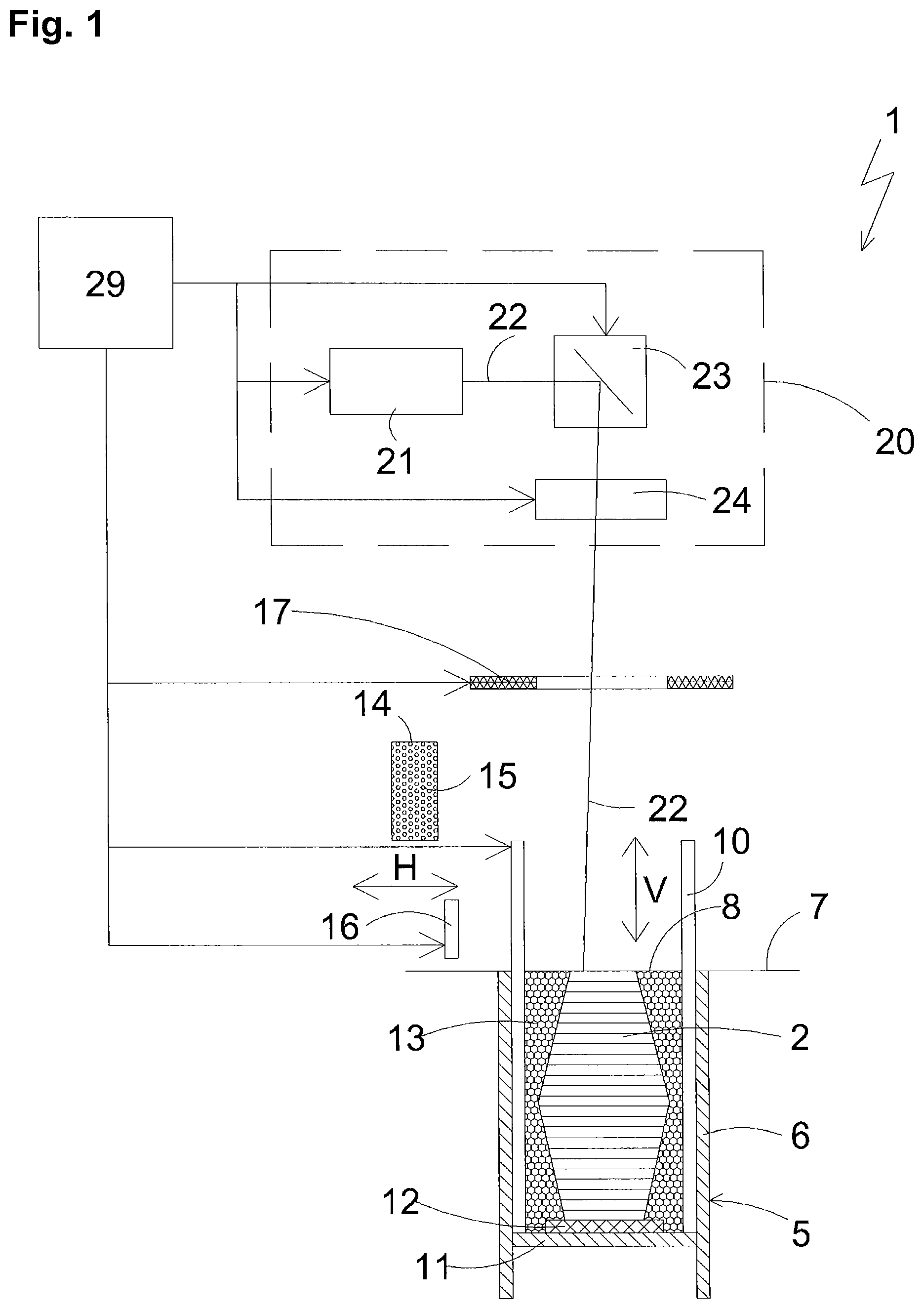 Patent US11787107 Figure 1 – Lifting system for device and a method for generatively manufacturing a three-dimensional object