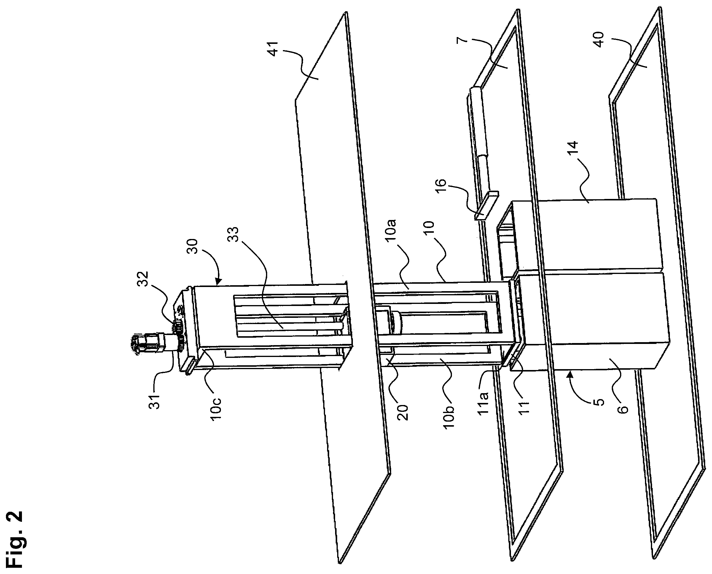Patent US11787107 Figure 2 – Lifting system for device and a method for generatively manufacturing a three-dimensional object