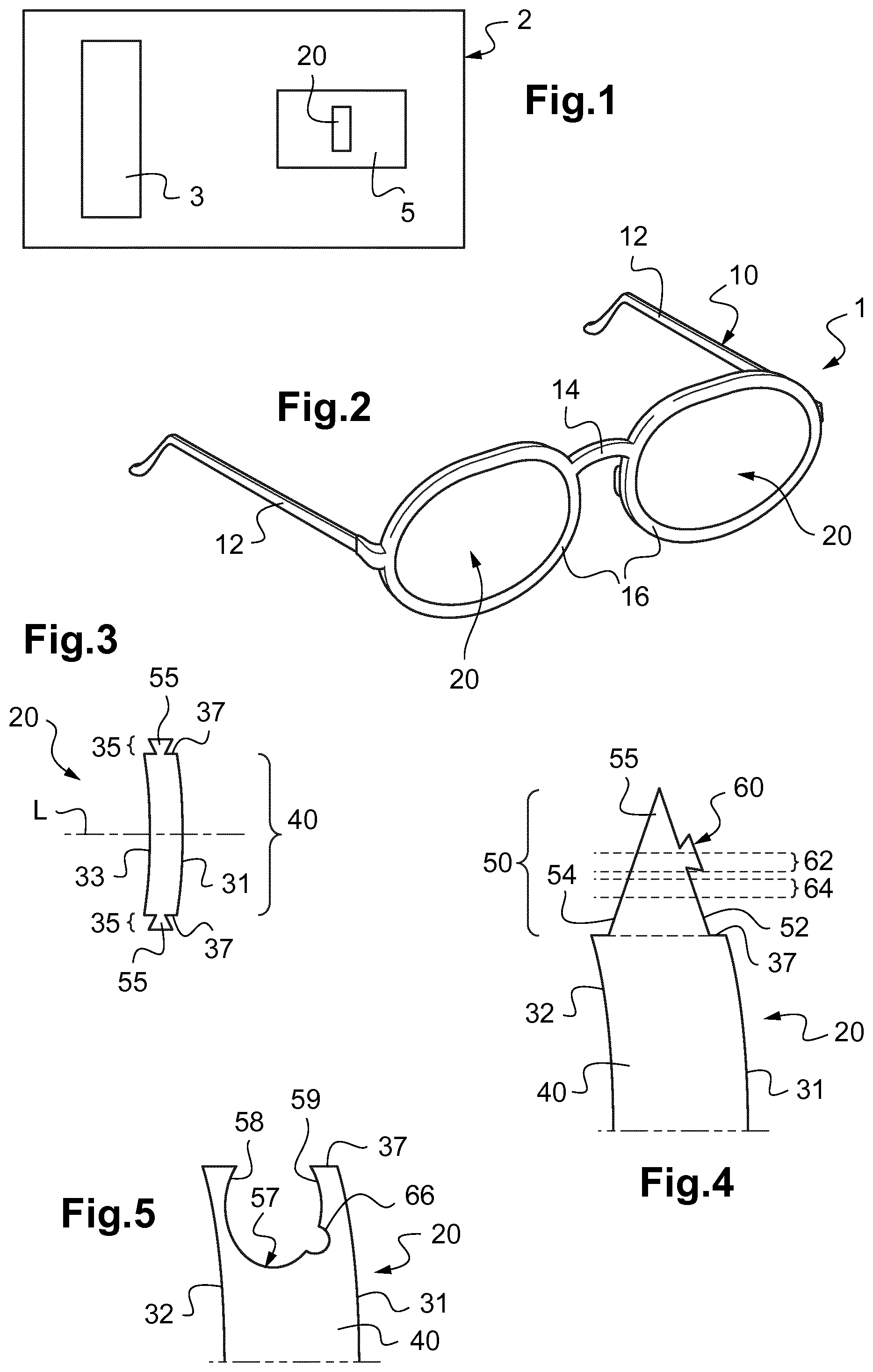 Patent US11787136 Figure 1 – Method for manufacturing an ophthalmic lens to be mounted in a frame, ophthalmic lens, frame and eyeglasses equipment