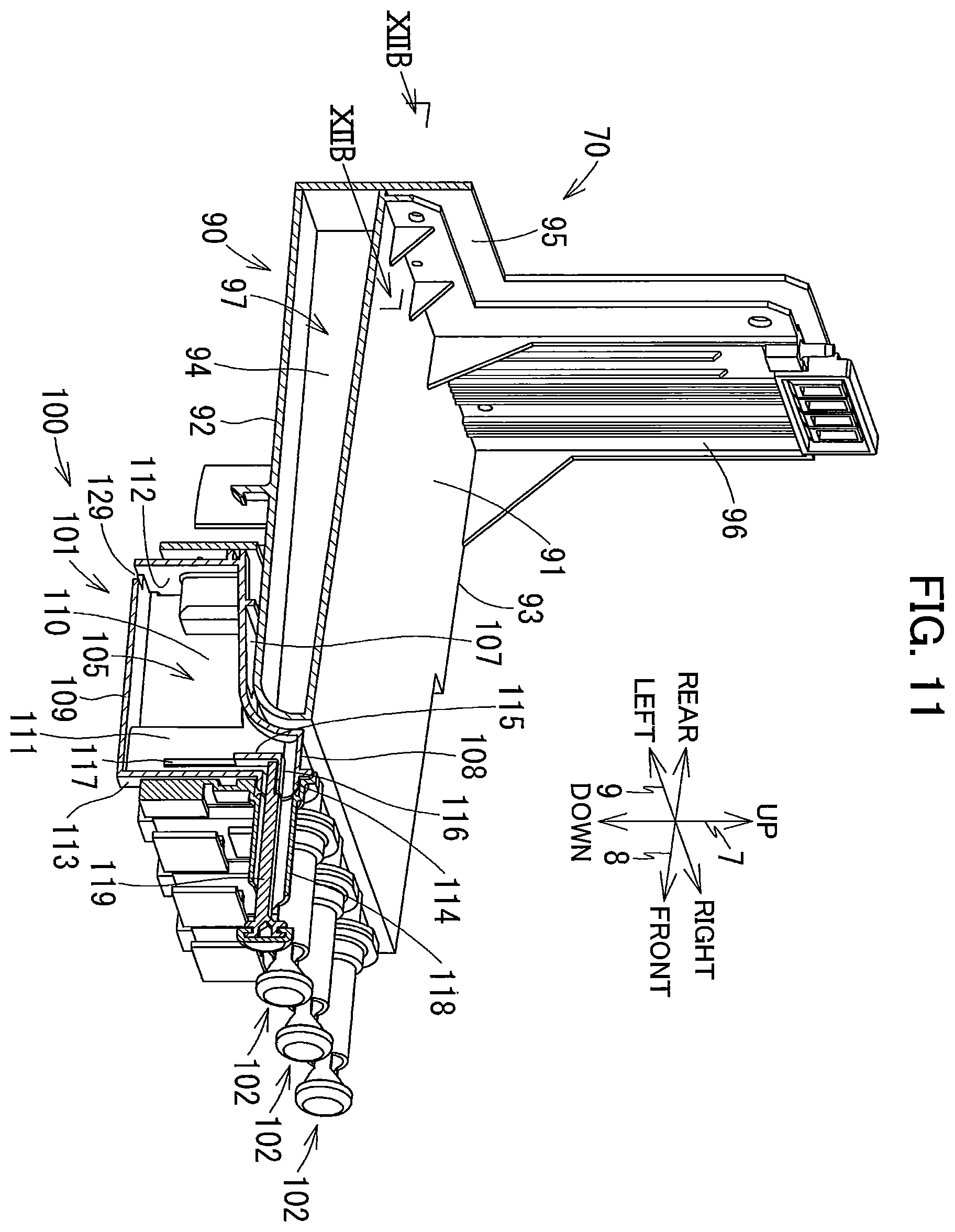 Patent US11787192 Figure 11 – Liquid supplying device having tank and cartridge attachable thereto