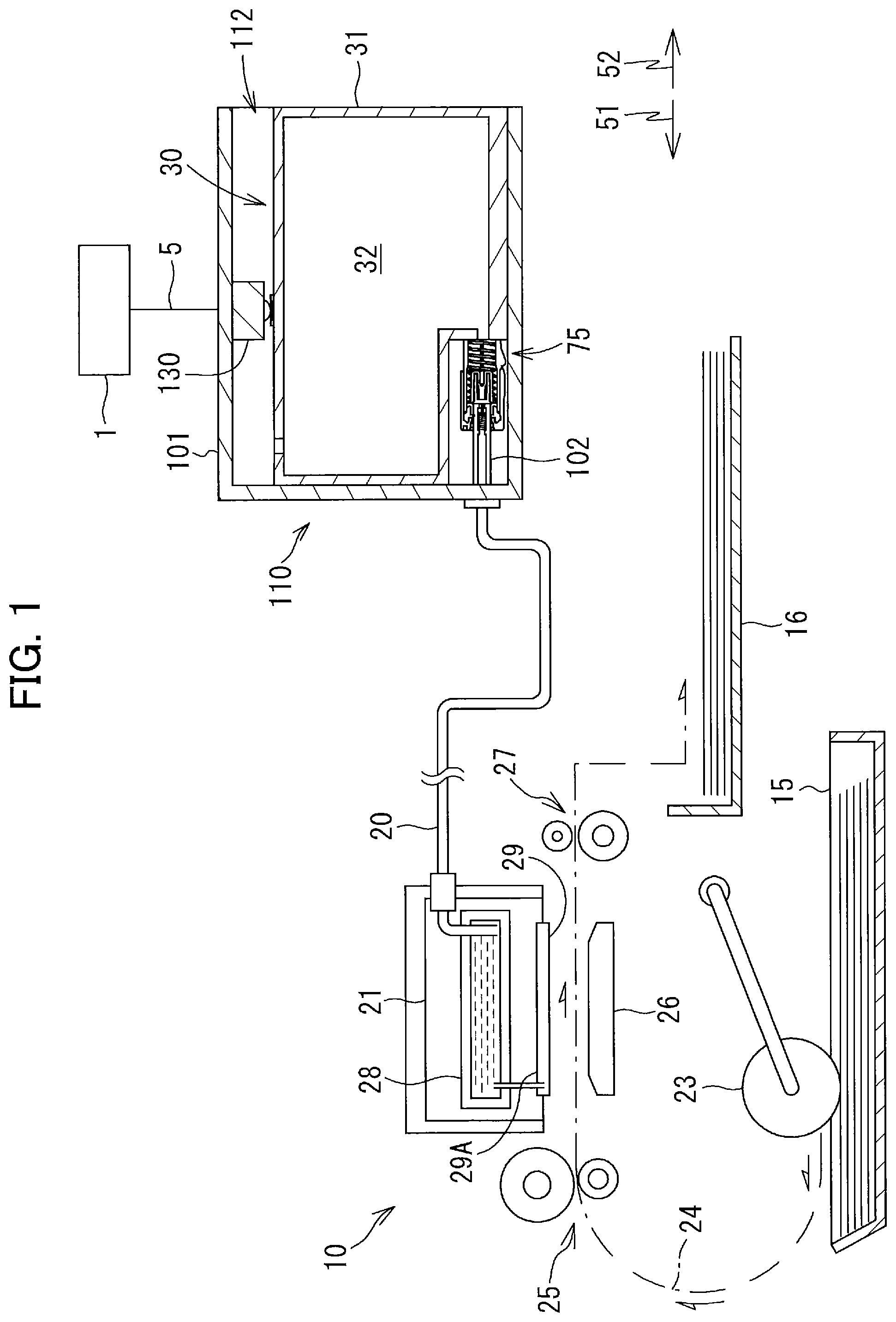 Patent US11787193 Figure 1 – Liquid cartridge including first and second valves disposed in liquid supply portion, and system using the same