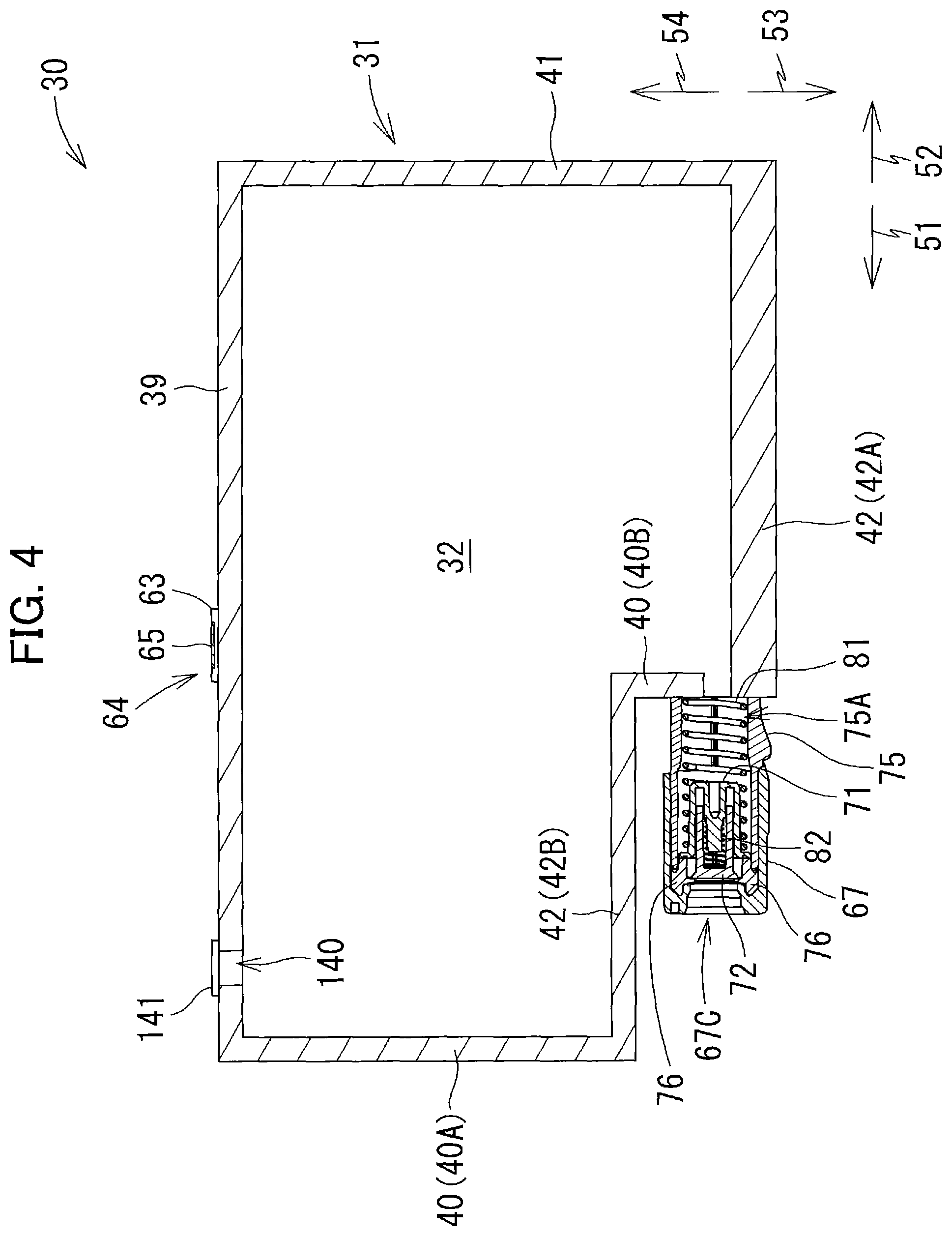 Patent US11787193 Figure 4 – Liquid cartridge including first and second valves disposed in liquid supply portion, and system using the same