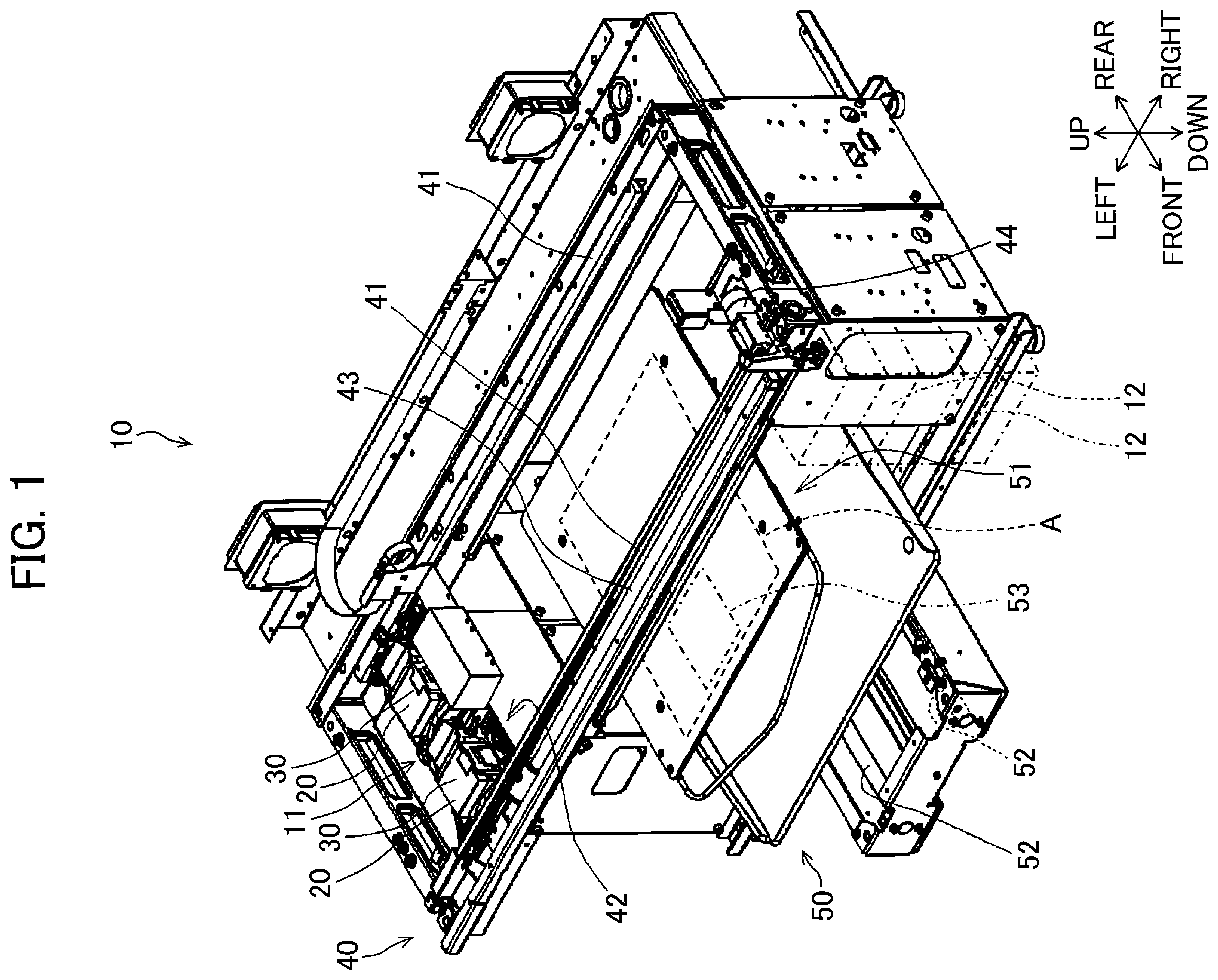 Patent US11787198 — Printing apparatus having a head configured to separately eject a first type of liquid to form a background and a second type of liquid to form an image — Figure 1