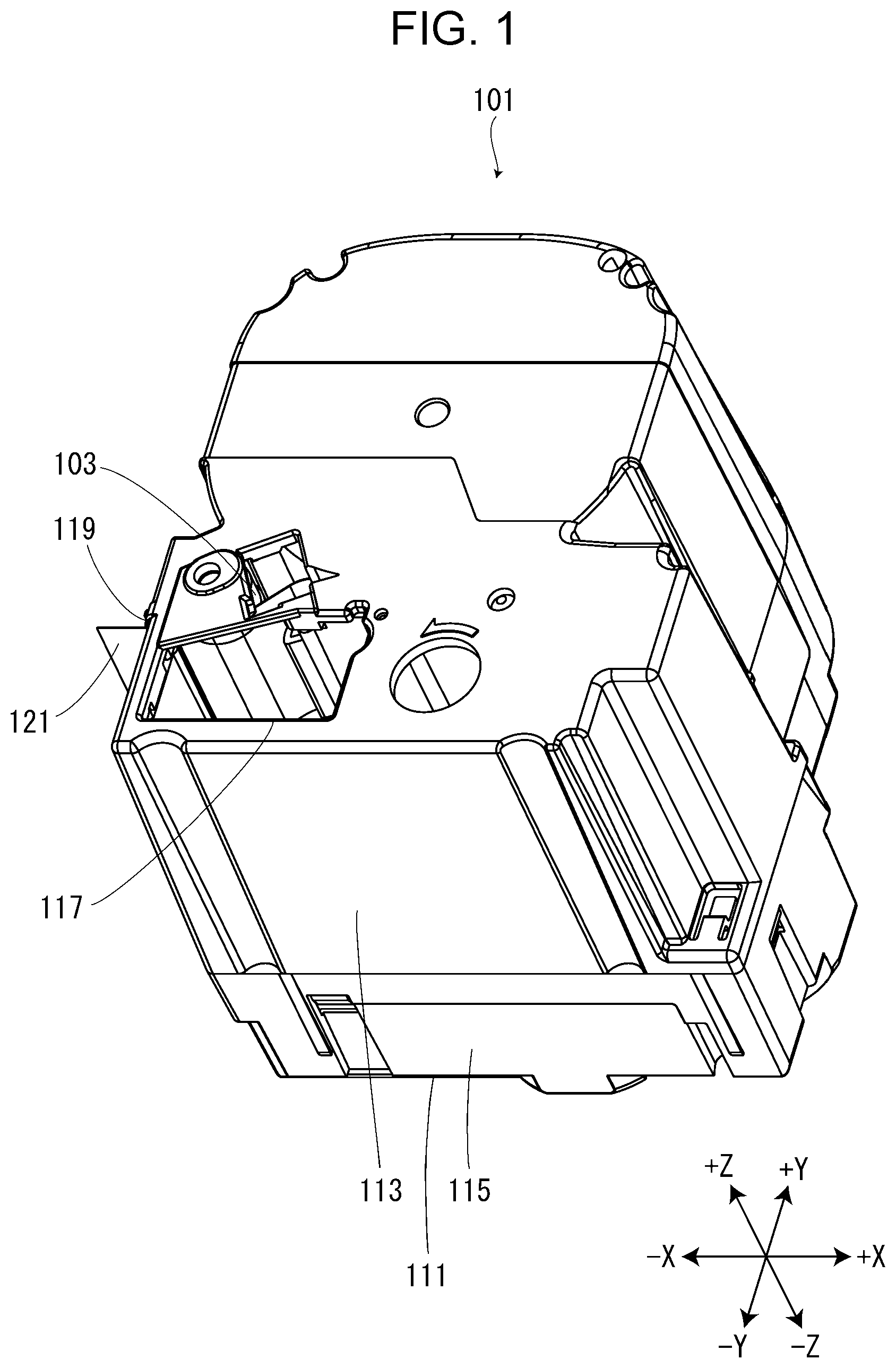 Patent US11787207 Figure 1 – Opening/closing mechanism for opening/closing cover and tape printing device