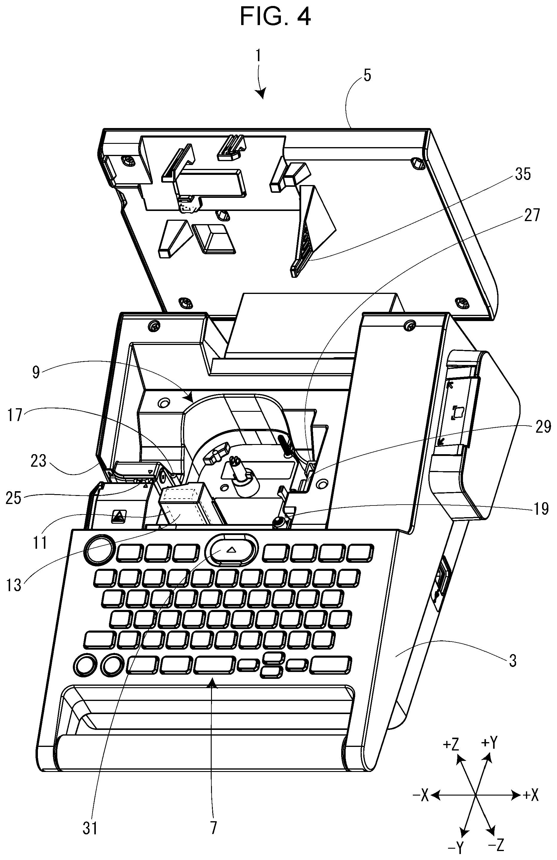 Patent US11787207 Figure 4 – Opening/closing mechanism for opening/closing cover and tape printing device