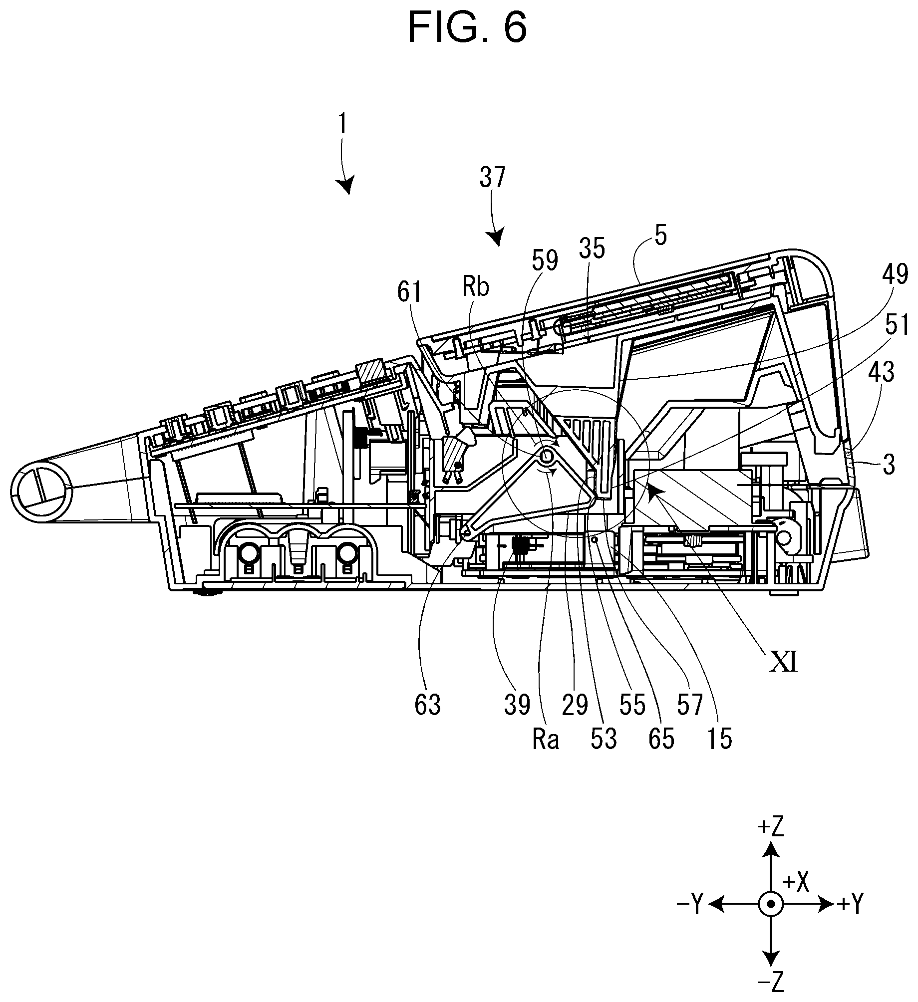 Patent US11787207 Figure 6 – Opening/closing mechanism for opening/closing cover and tape printing device