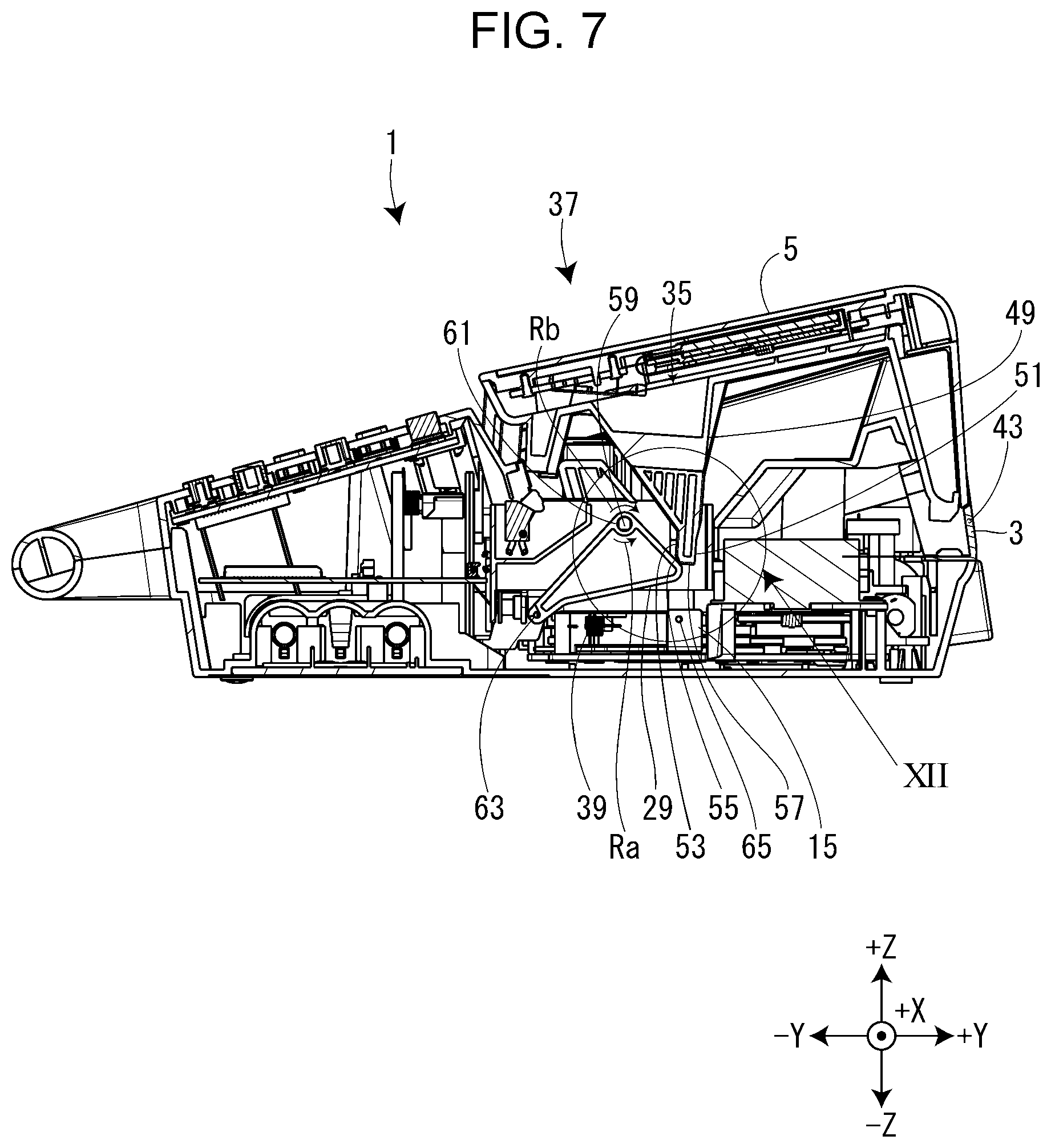 Patent US11787207 Figure 7 – Opening/closing mechanism for opening/closing cover and tape printing device