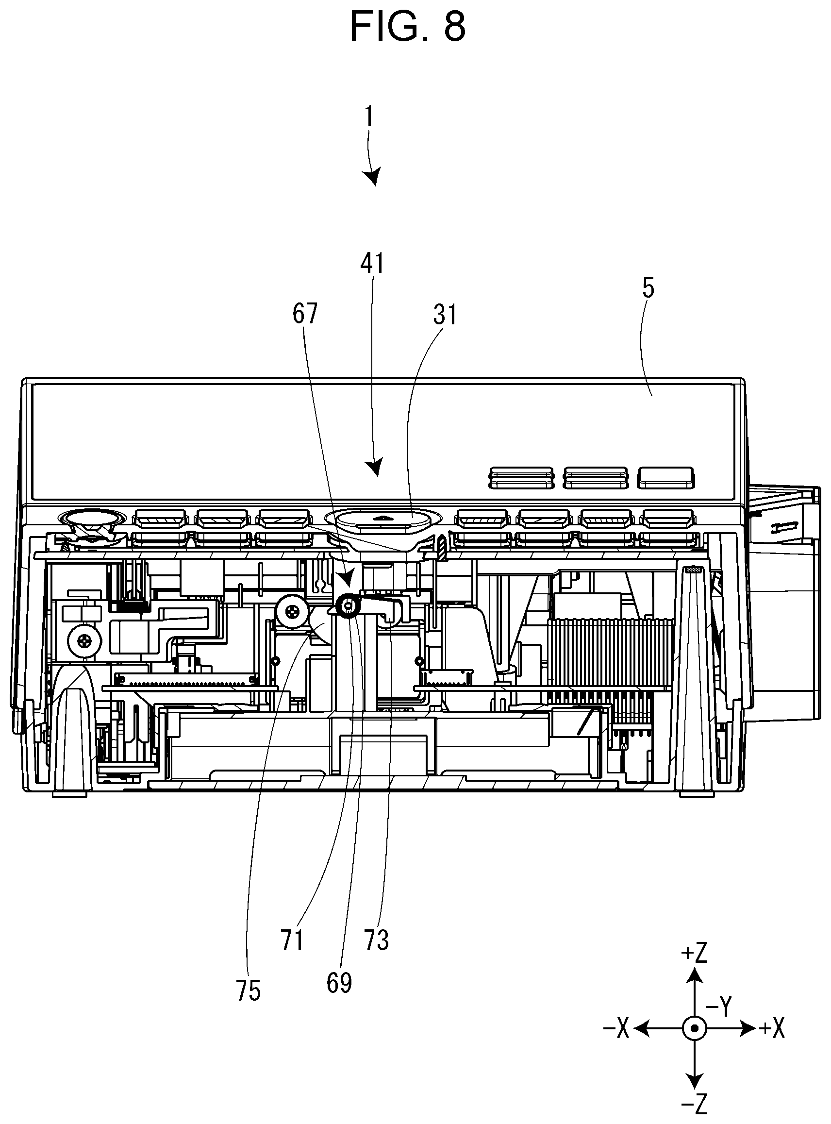 Patent US11787207 Figure 8 – Opening/closing mechanism for opening/closing cover and tape printing device