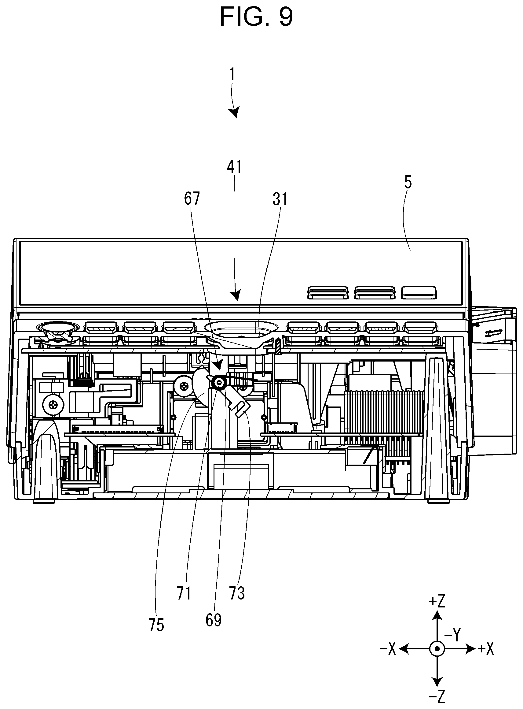 Patent US11787207 Figure 9 – Opening/closing mechanism for opening/closing cover and tape printing device