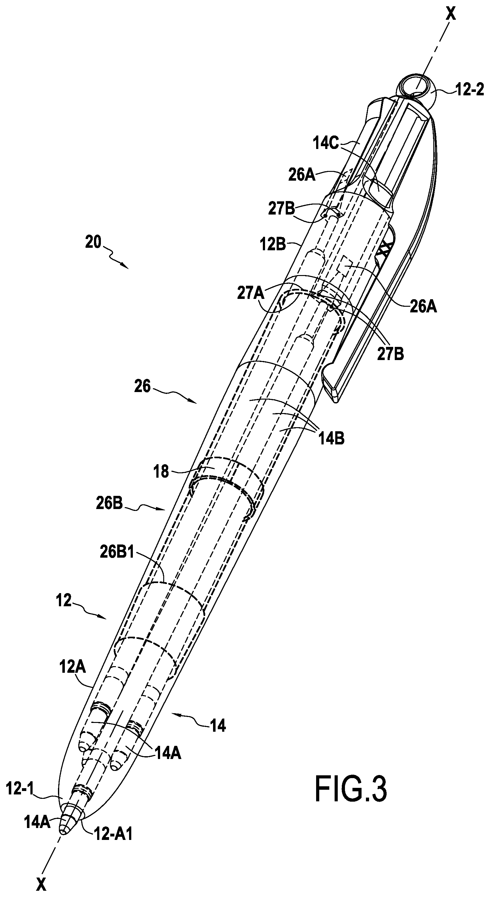 Patent US11787223 Figure 3 – Multifunction writing instrument