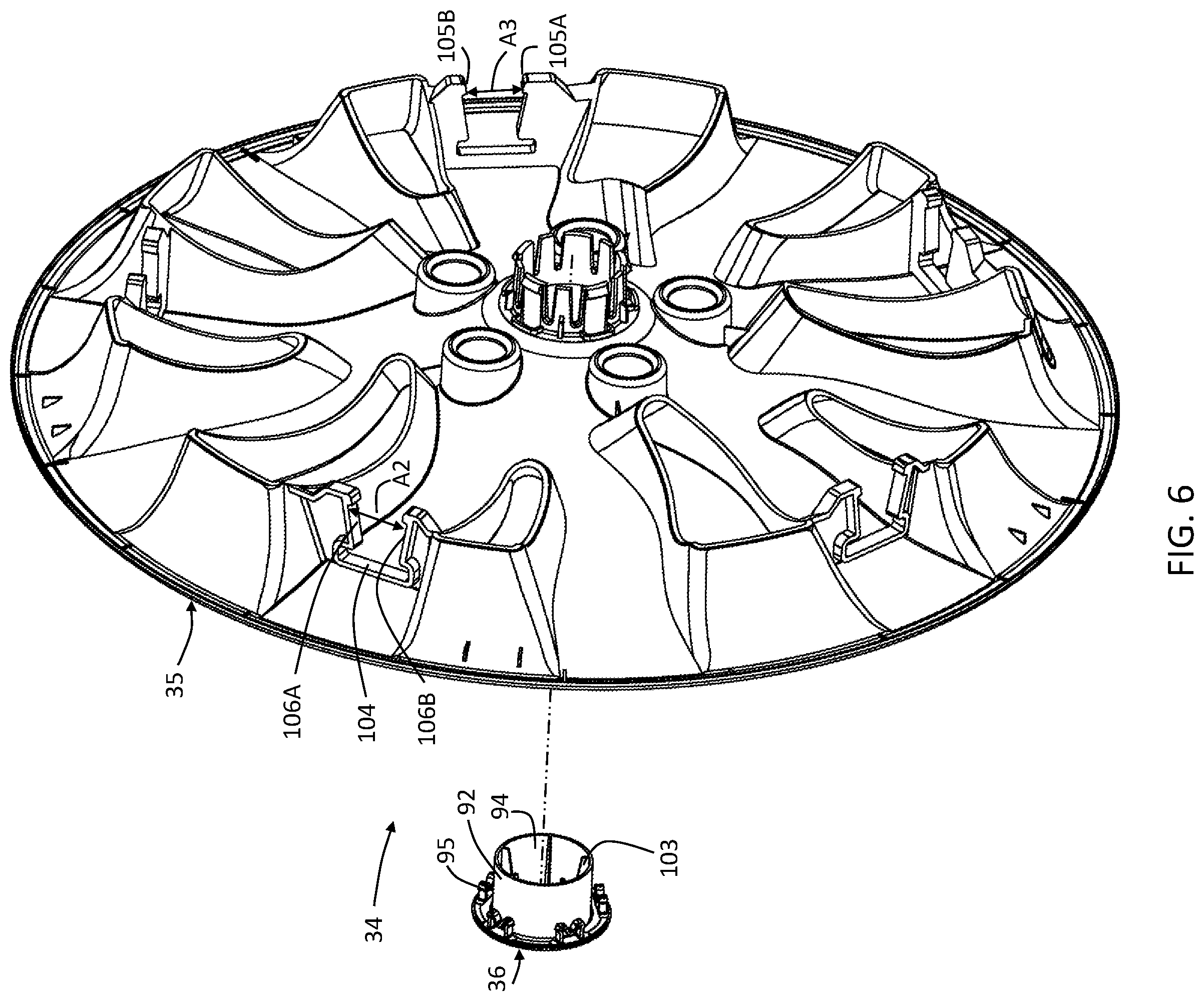 Patent US11787230 Figure 6 – Vehicle wheel cover retention system