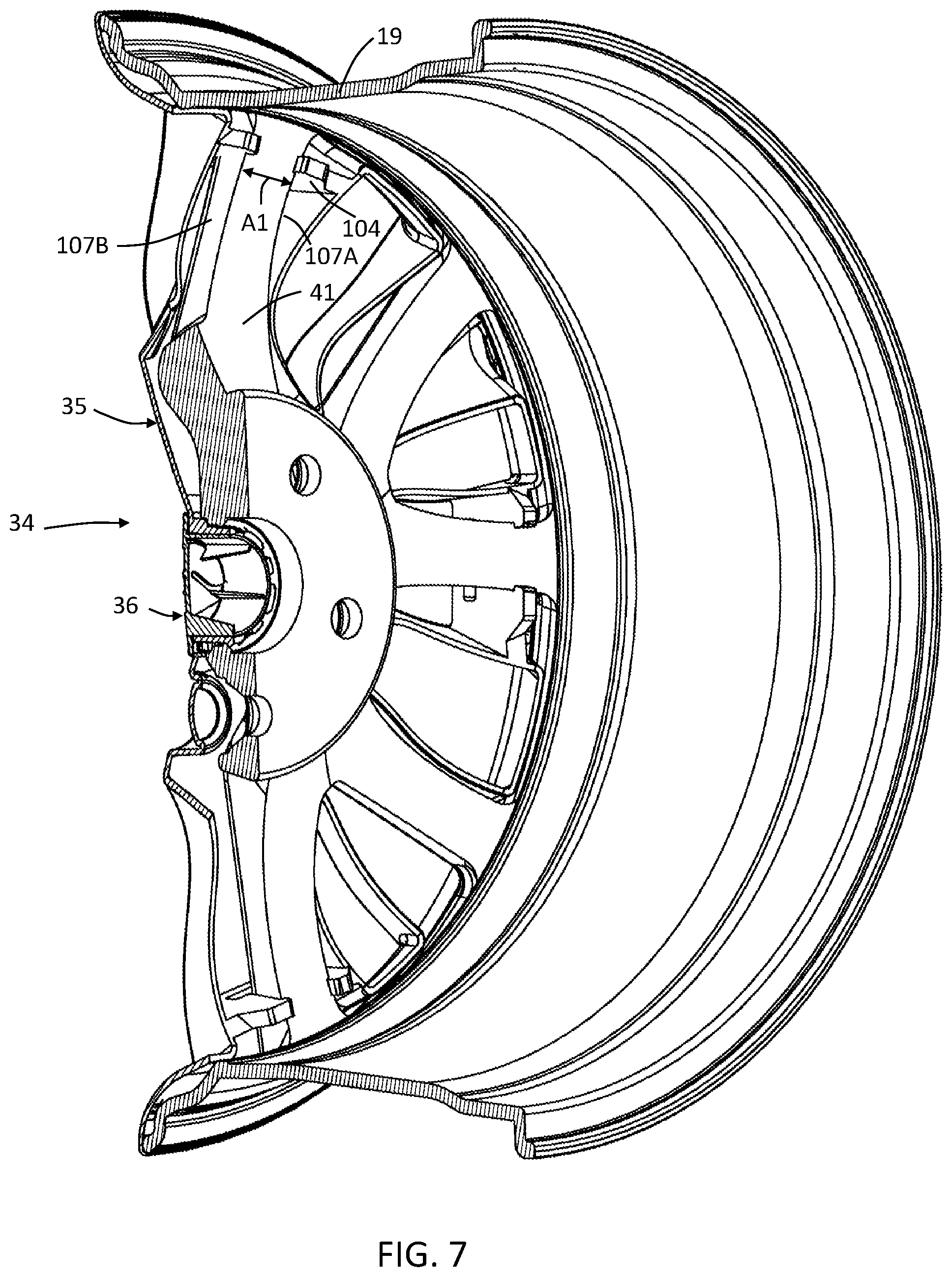 Patent US11787230 Figure 7 – Vehicle wheel cover retention system
