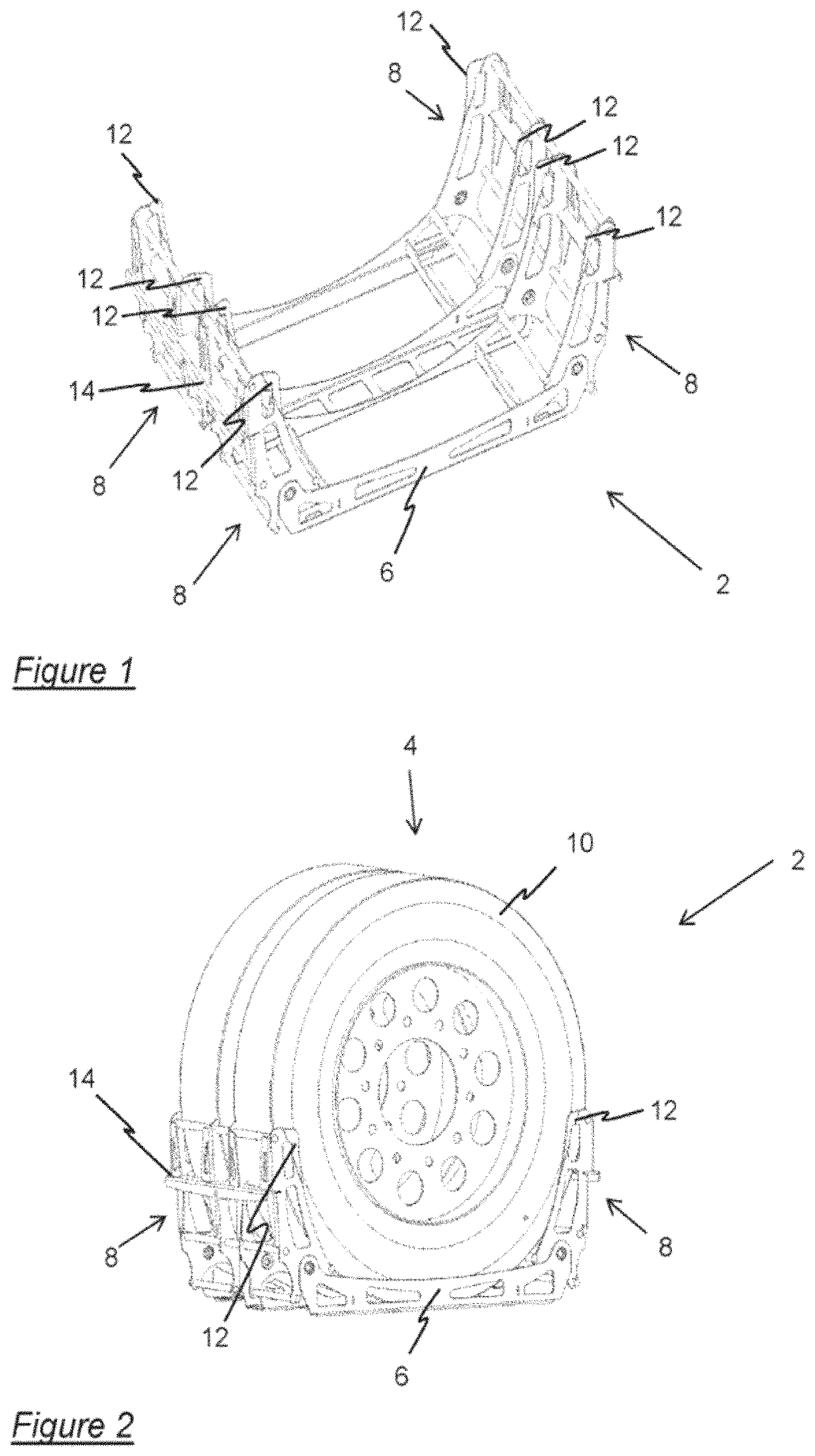 Patent US11787233 Figure 1 – Rack and apparatus for supporting wheels
