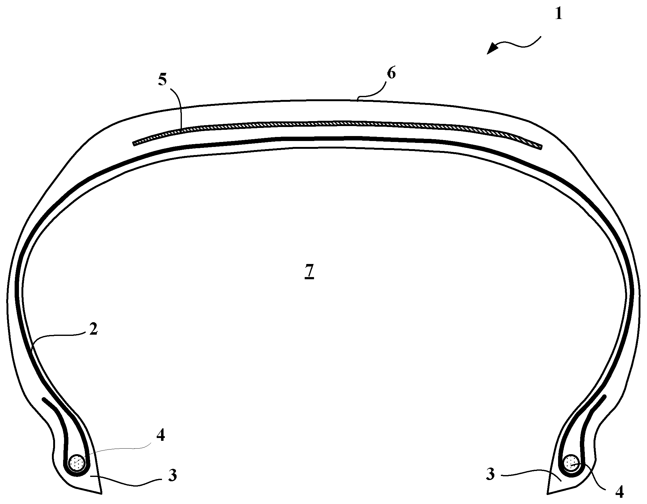 Patent US11787235 Figure 1 – Tire comprising a carcass reinforcement layer having improved endurance properties
