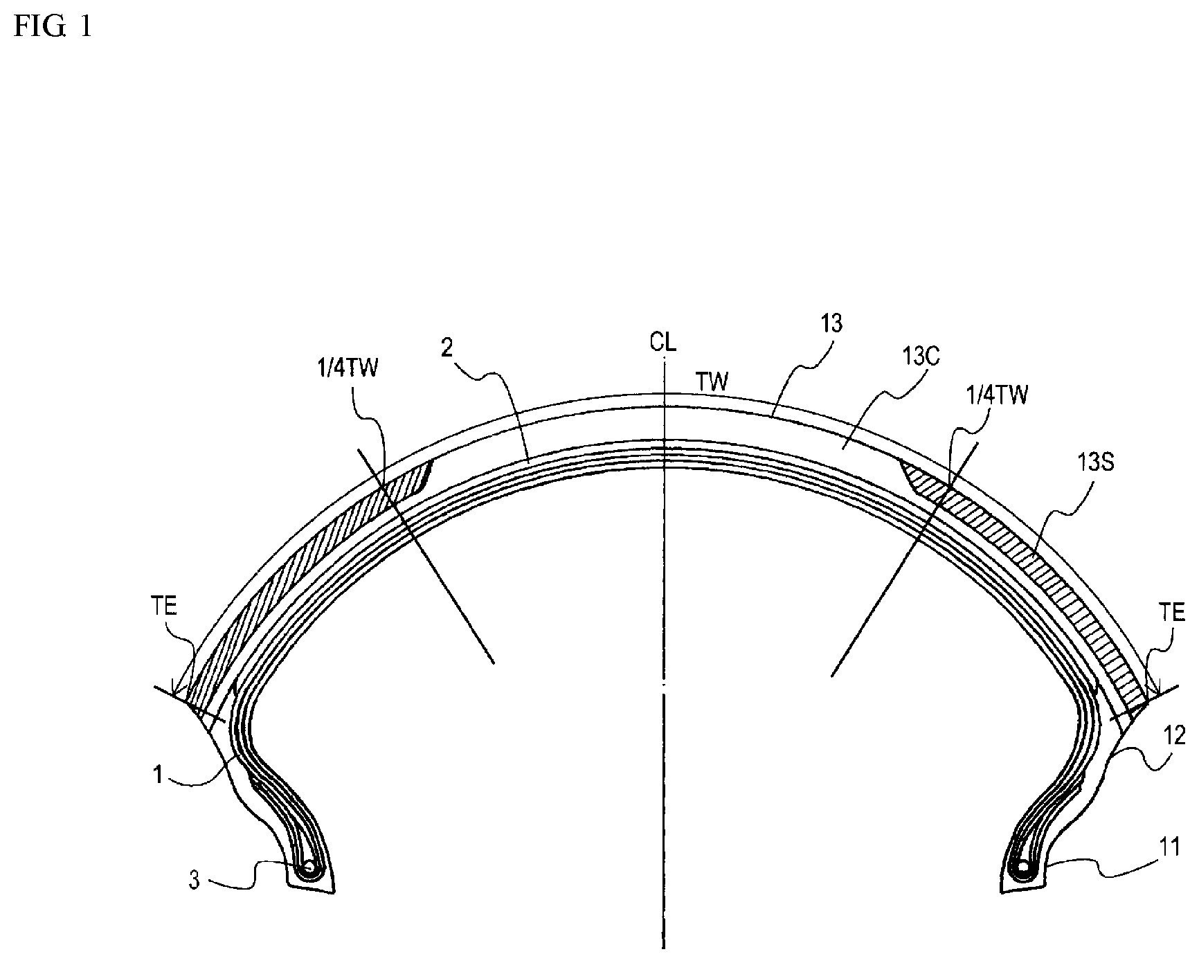 Patent US11787236 Figure 1 – Pneumatic tire for motorcycle