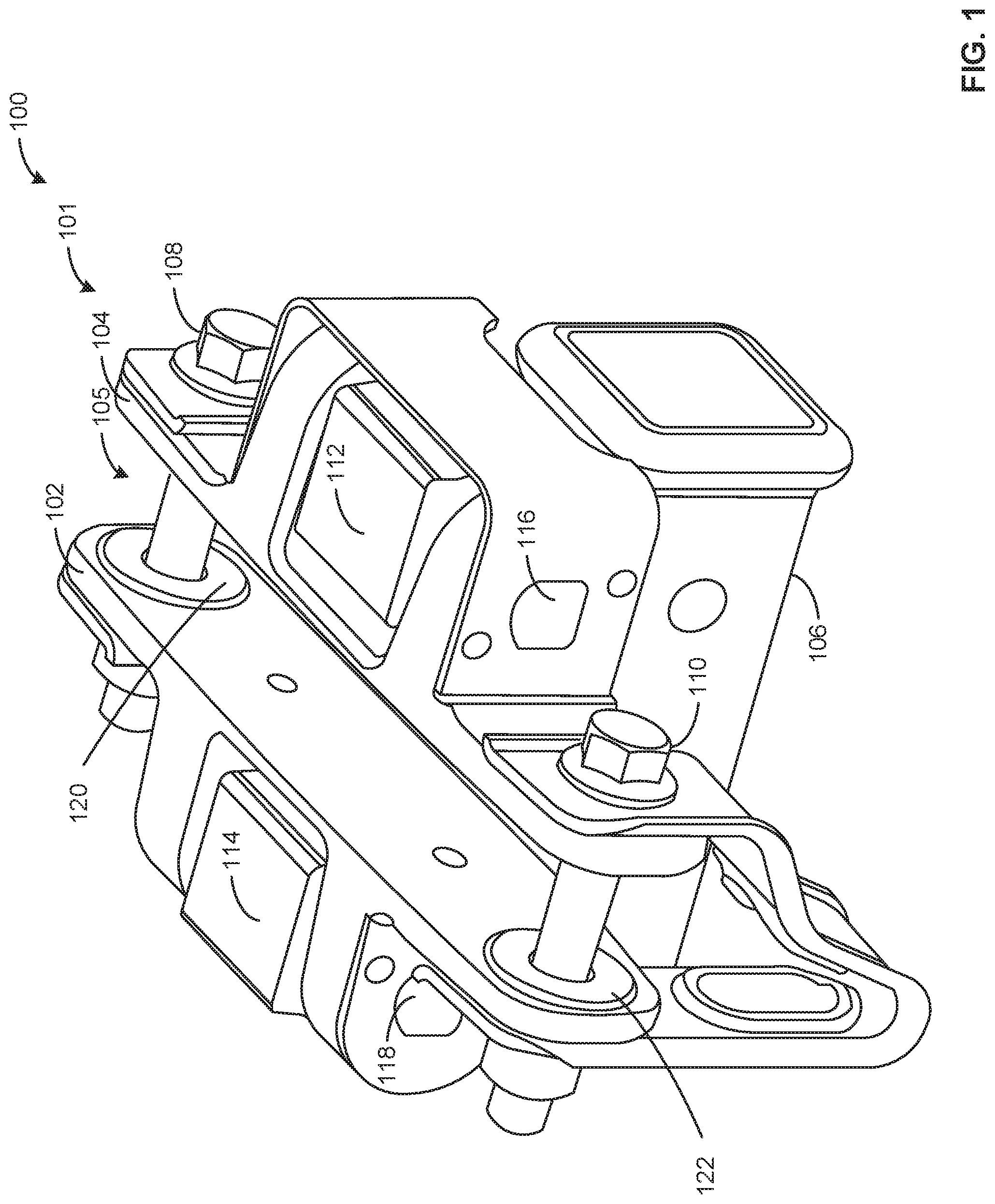 Patent US11787248 Figure 1 – Modular double pin load sensing hitches including two-piece pin mounts