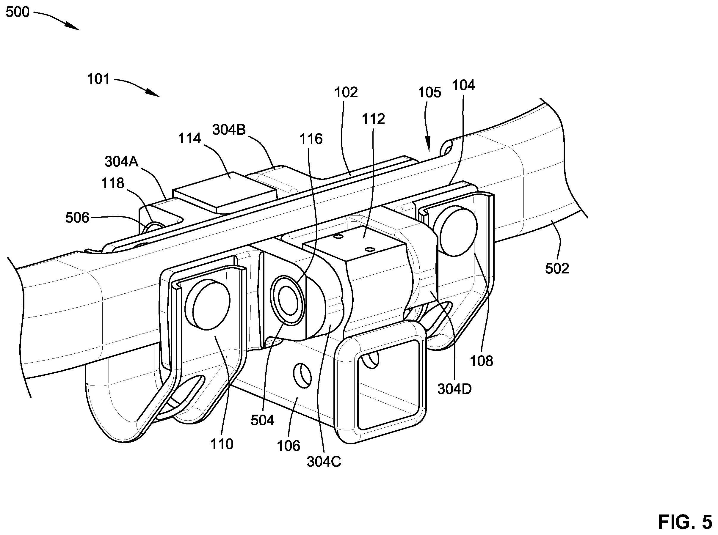 Patent US11787248 Figure 5 – Modular double pin load sensing hitches including two-piece pin mounts