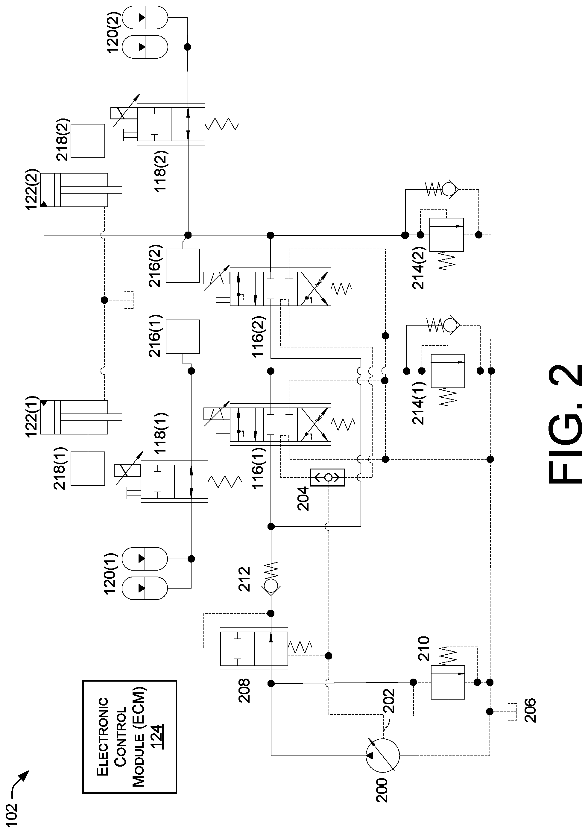 Patent US11787255 Figure 2 – Suspension system with individual ride height and dampening control