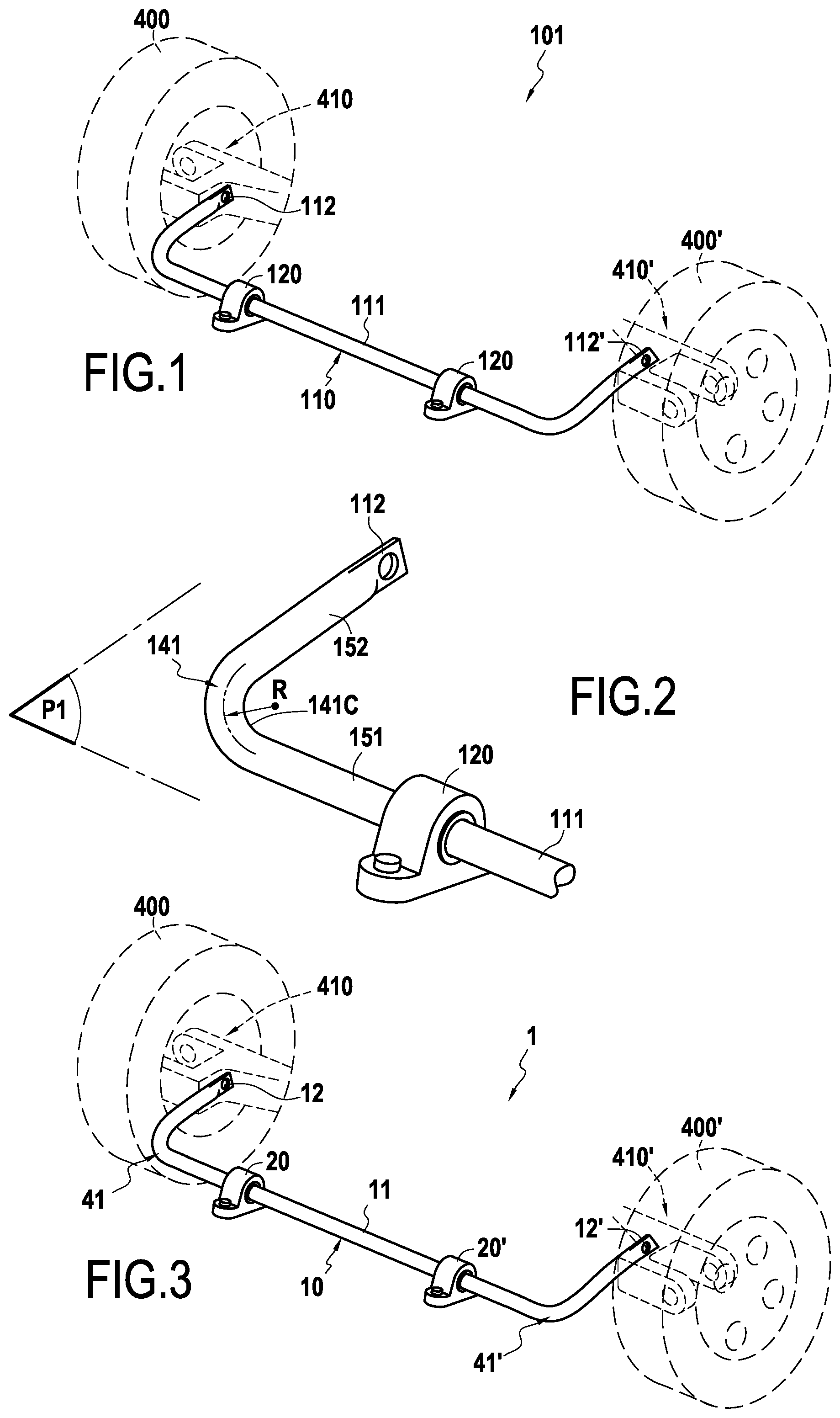 Patent US11787256 Figure 1 – Stabilizing bar for a vehicle