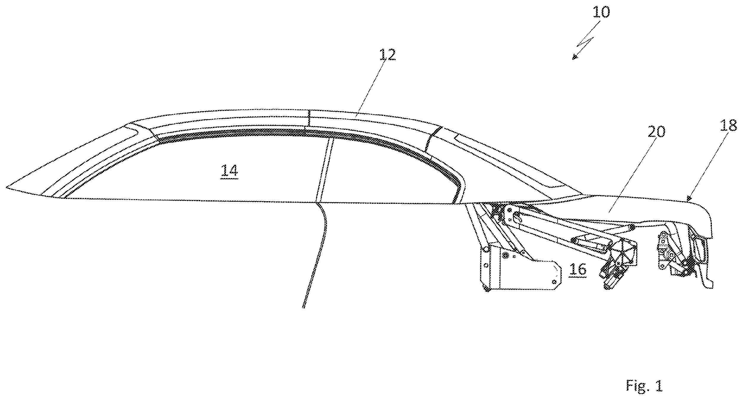 Patent US11787274 Figure 1 – Top compartment lid assembly comprising a link assembly and a locking assembly