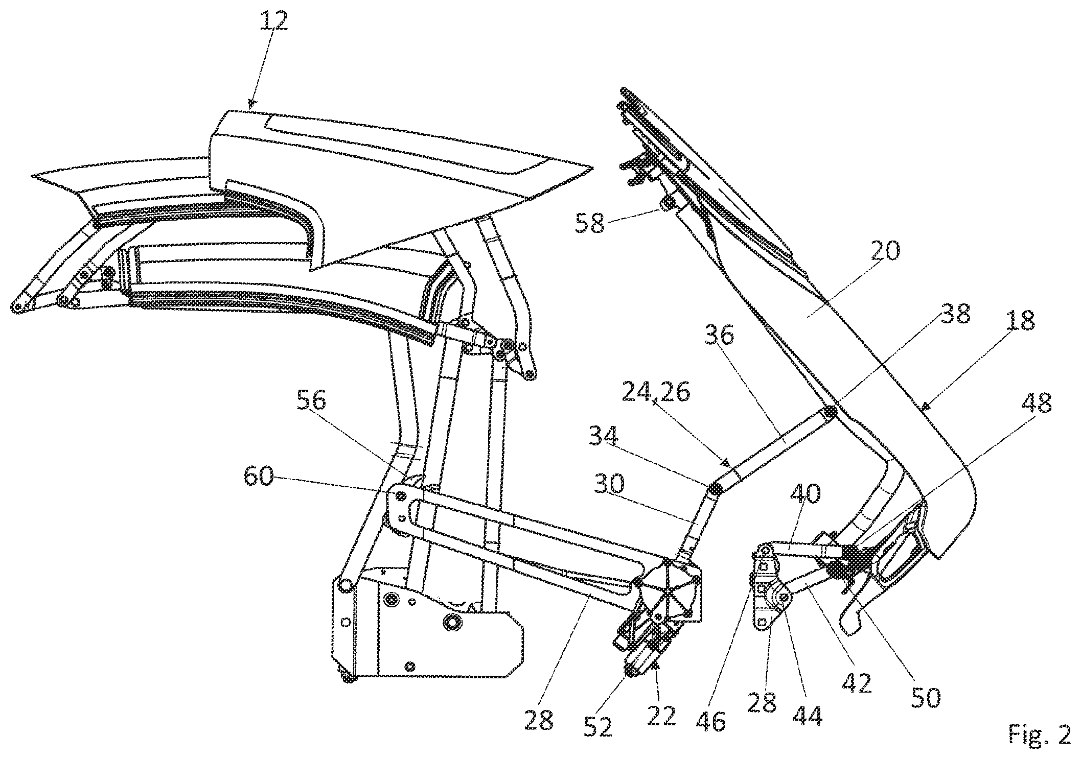 Patent US11787274 Figure 2 – Top compartment lid assembly comprising a link assembly and a locking assembly