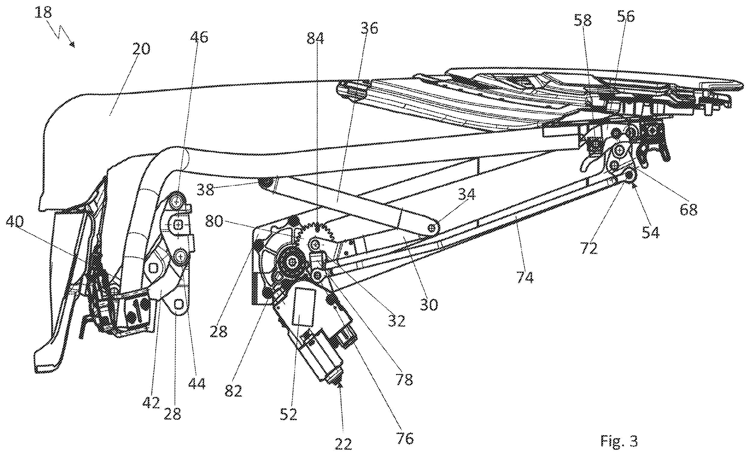 Patent US11787274 Figure 3 – Top compartment lid assembly comprising a link assembly and a locking assembly