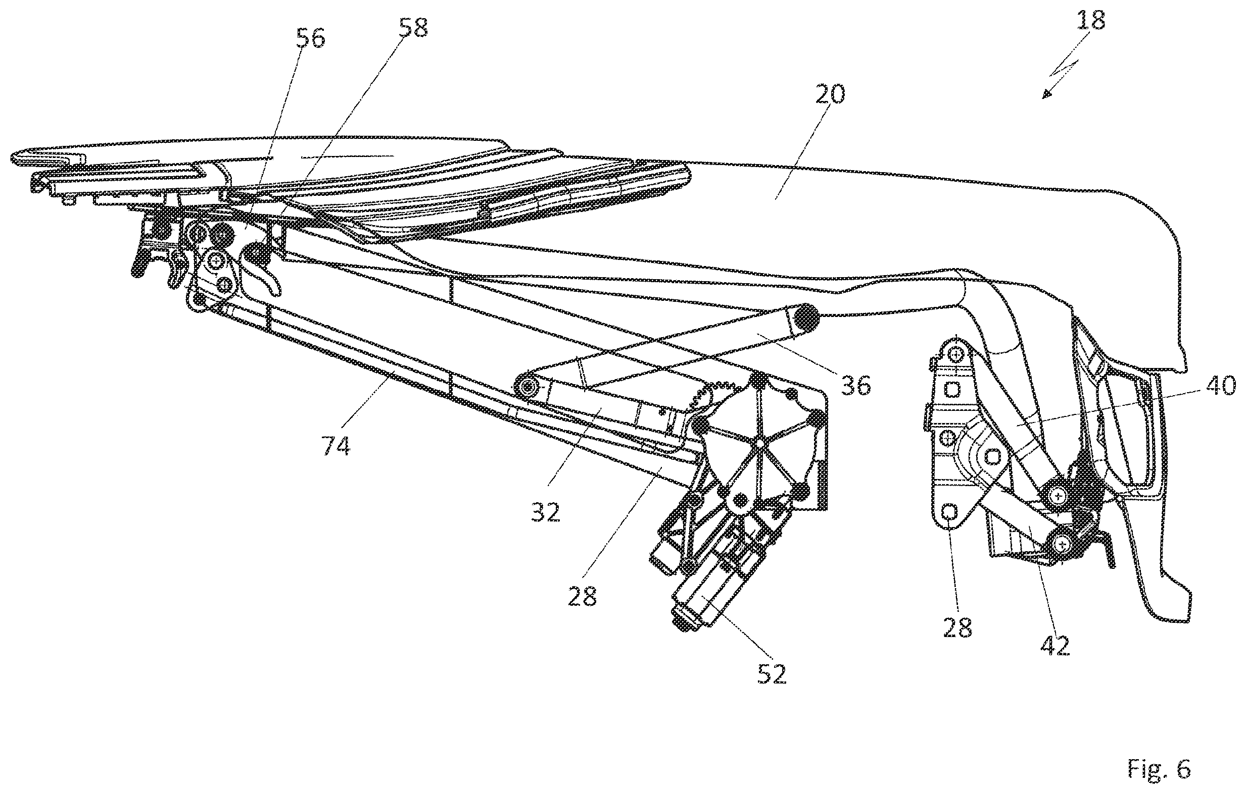 Patent US11787274 Figure 6 – Top compartment lid assembly comprising a link assembly and a locking assembly
