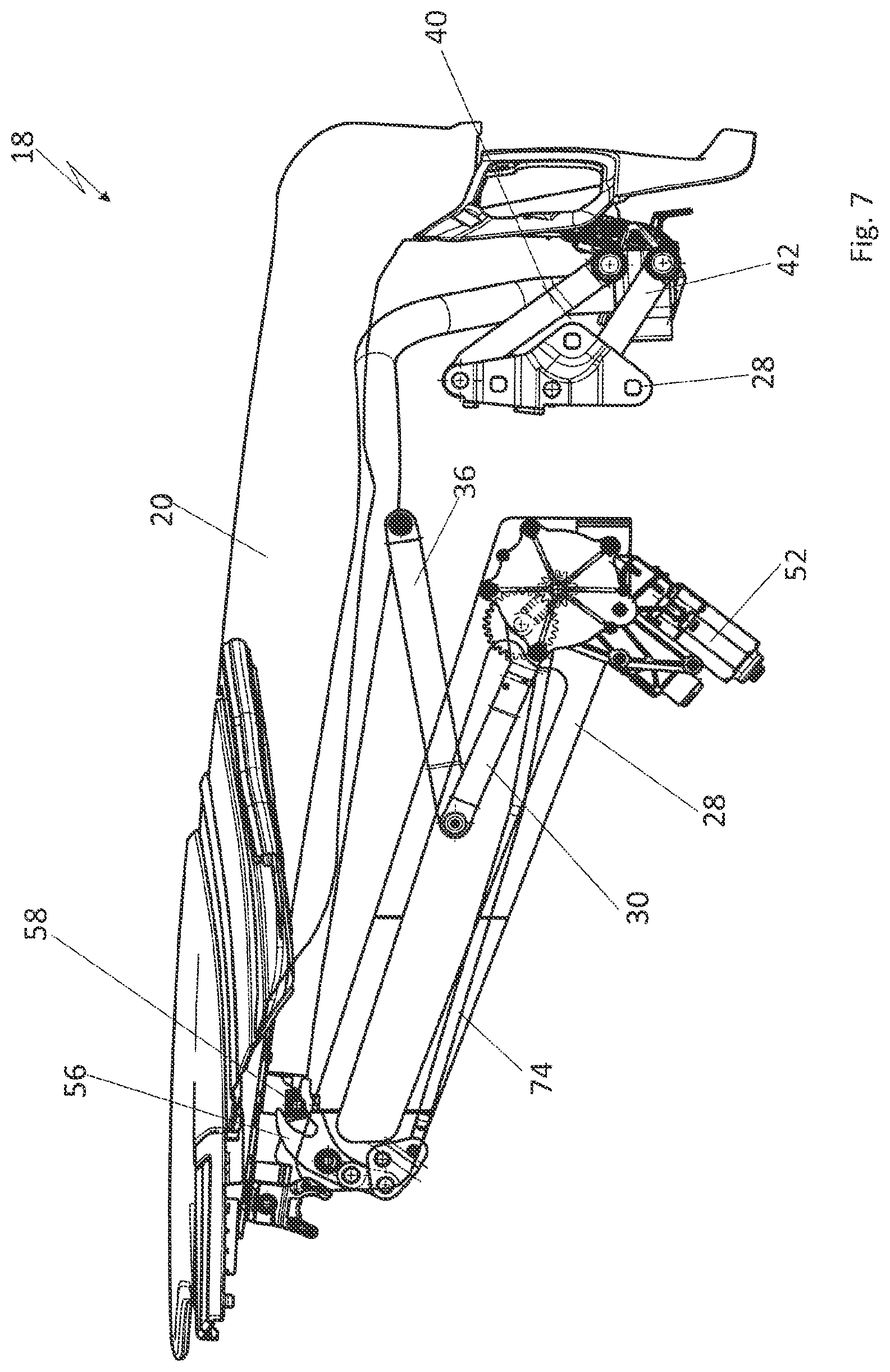 Patent US11787274 Figure 7 – Top compartment lid assembly comprising a link assembly and a locking assembly