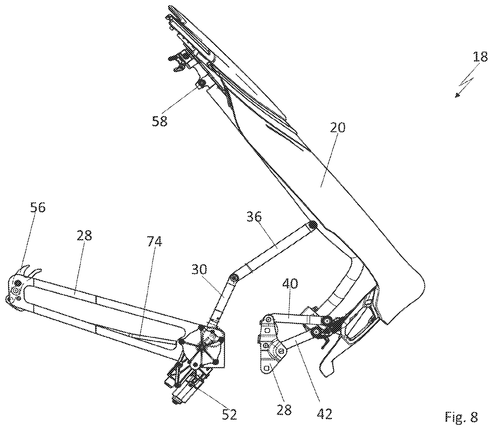 Patent US11787274 Figure 8 – Top compartment lid assembly comprising a link assembly and a locking assembly