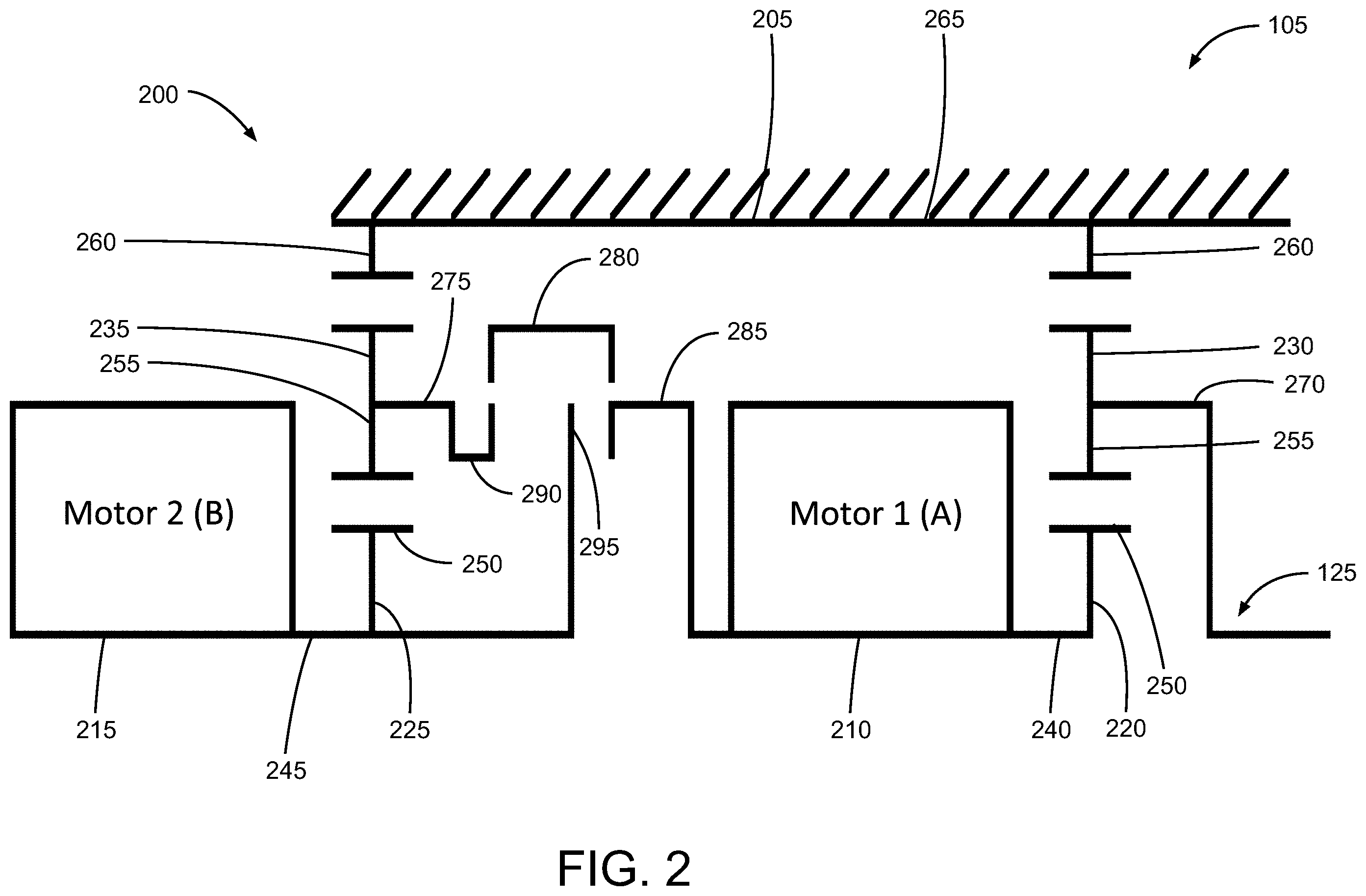 Patent US11787281 Figure 2 – Component alignment for a multiple motor mixed-speed continuous power transmission